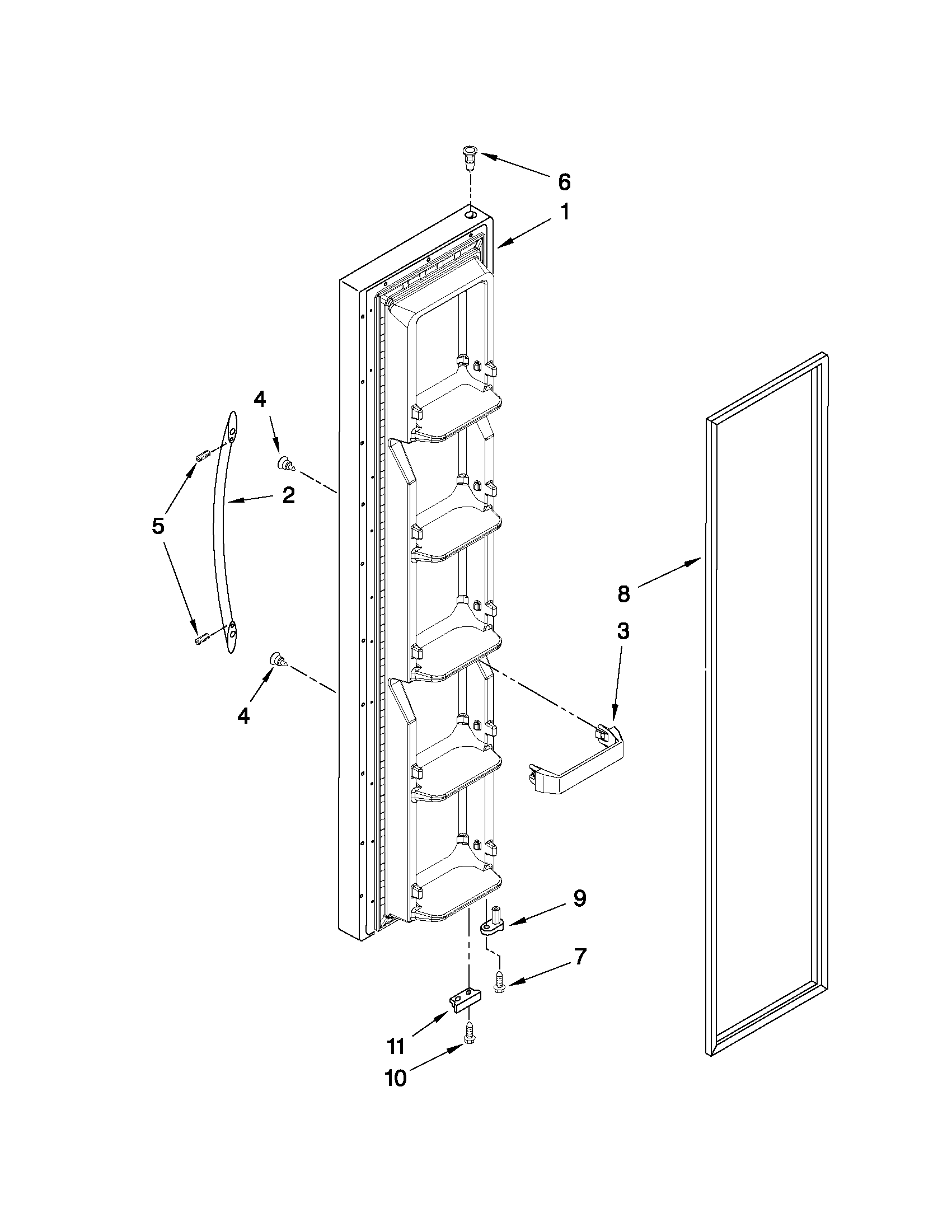 KitchenAid KSRS22MWMS00 freezer door parts diagram