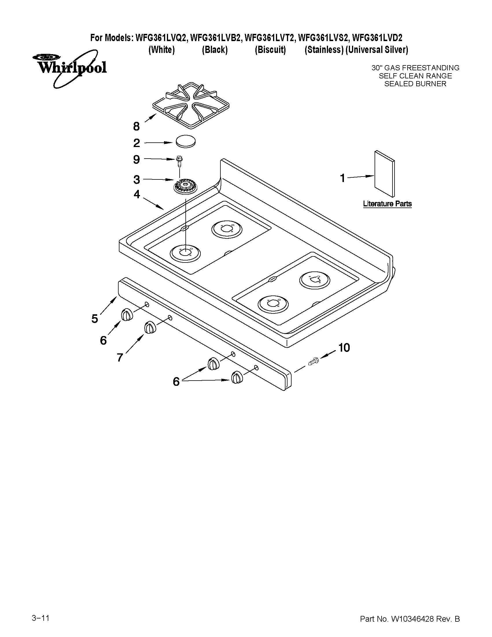 Whirlpool WFG361LVQ2 cooktop parts diagram
