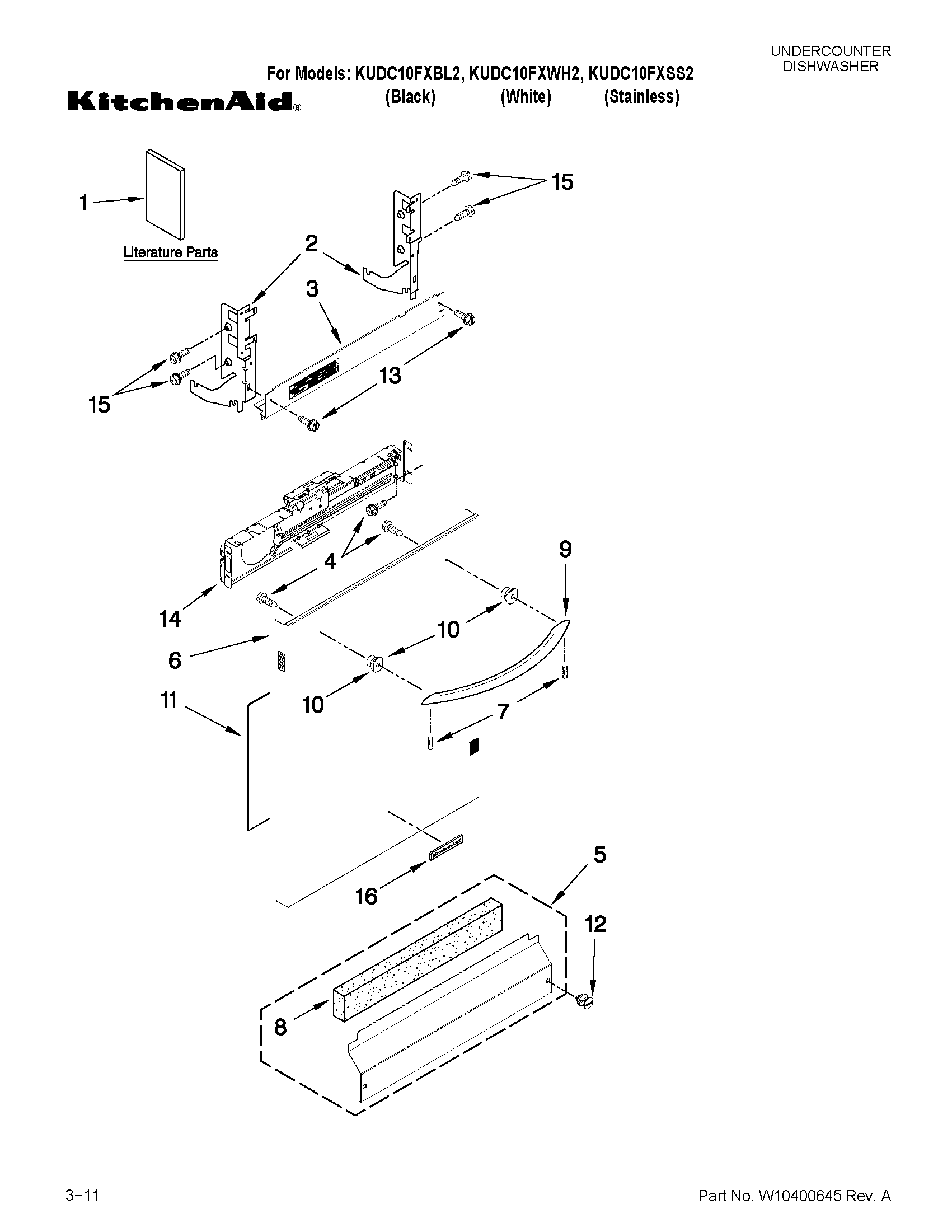 KitchenAid KUDC10FXBL2 door and panel parts diagram