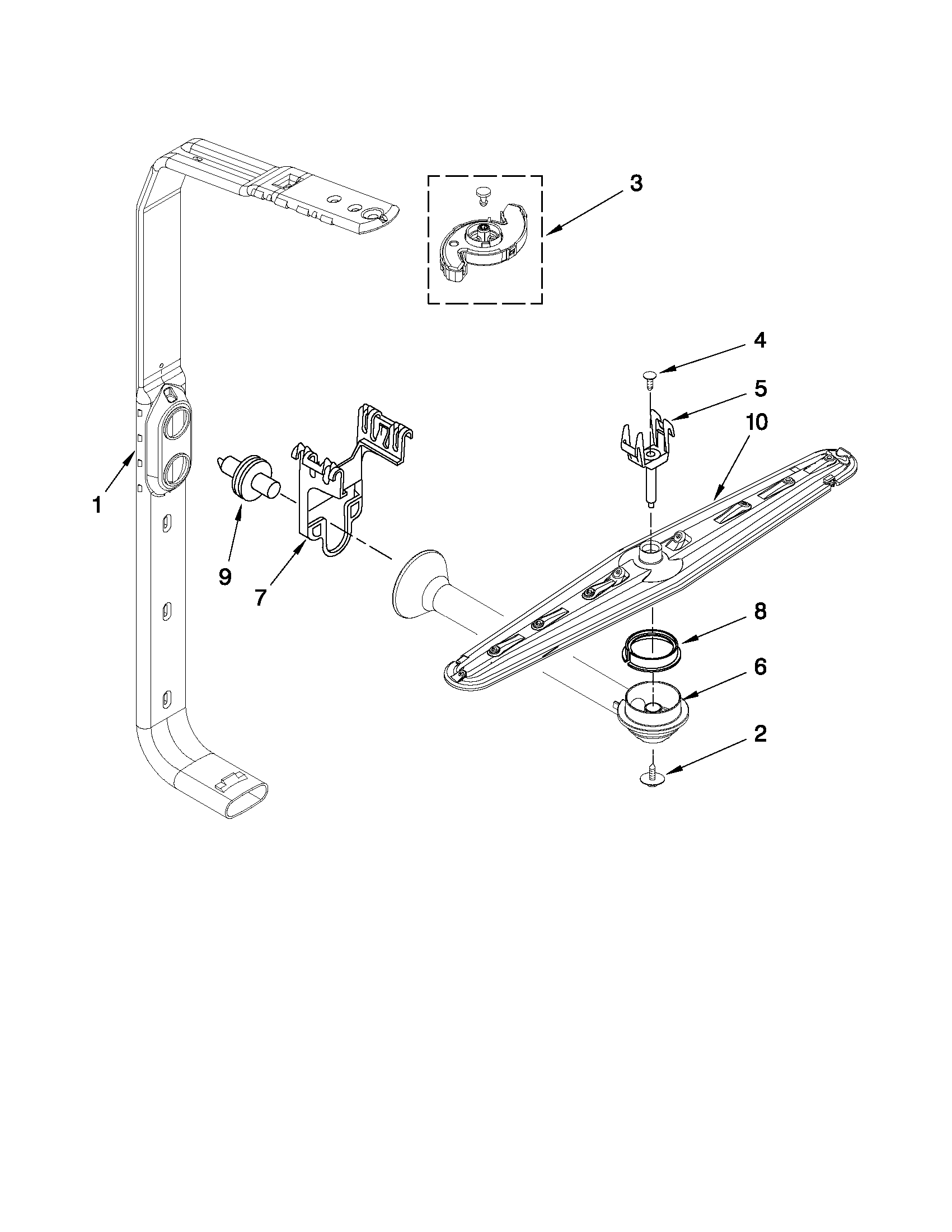 KitchenAid KUDC10FXBL2 upper wash and rinse parts diagram