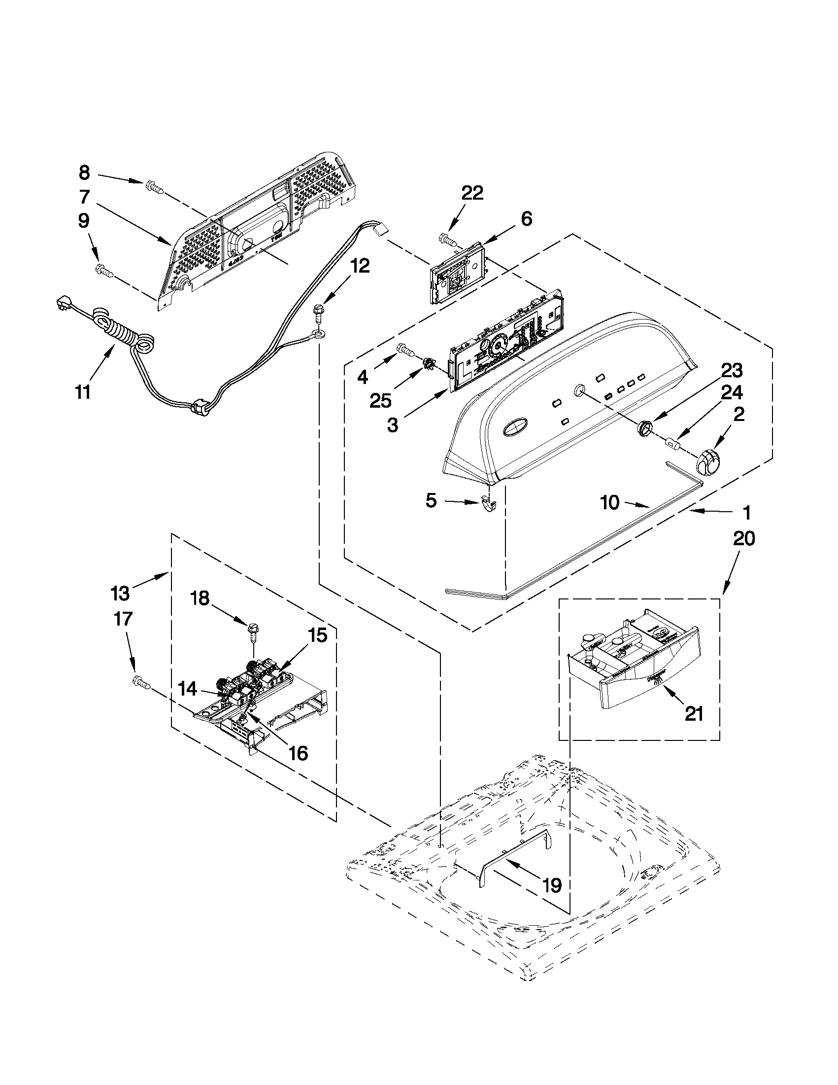 Whirlpool 7MWTW5550YW0 console and dispenser parts diagram