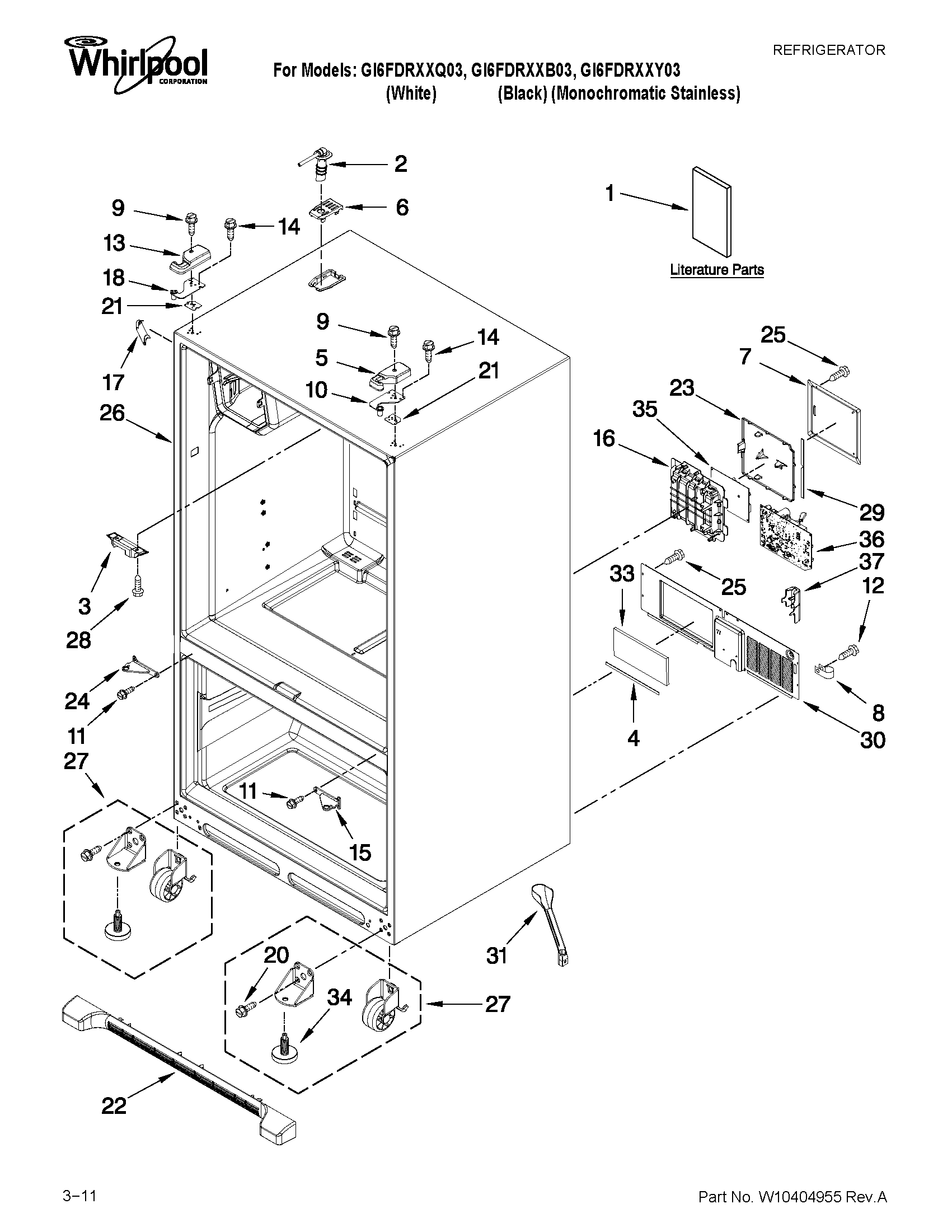 Whirlpool GI6FDRXXQ03 cabinet parts diagram