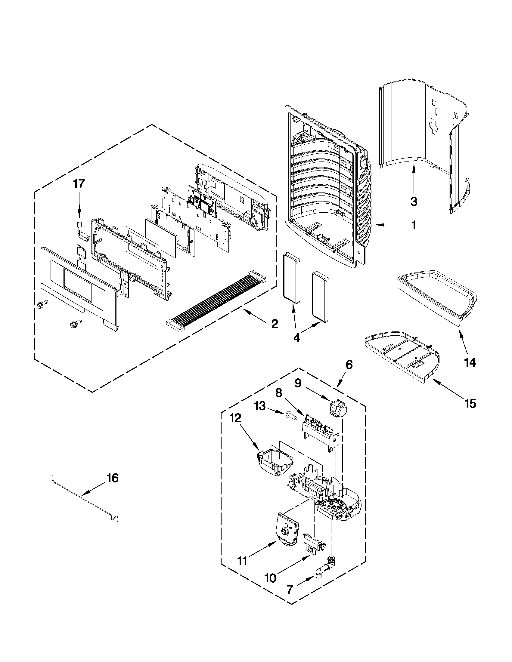 Whirlpool GI6FDRXXQ03 dispenser front parts diagram