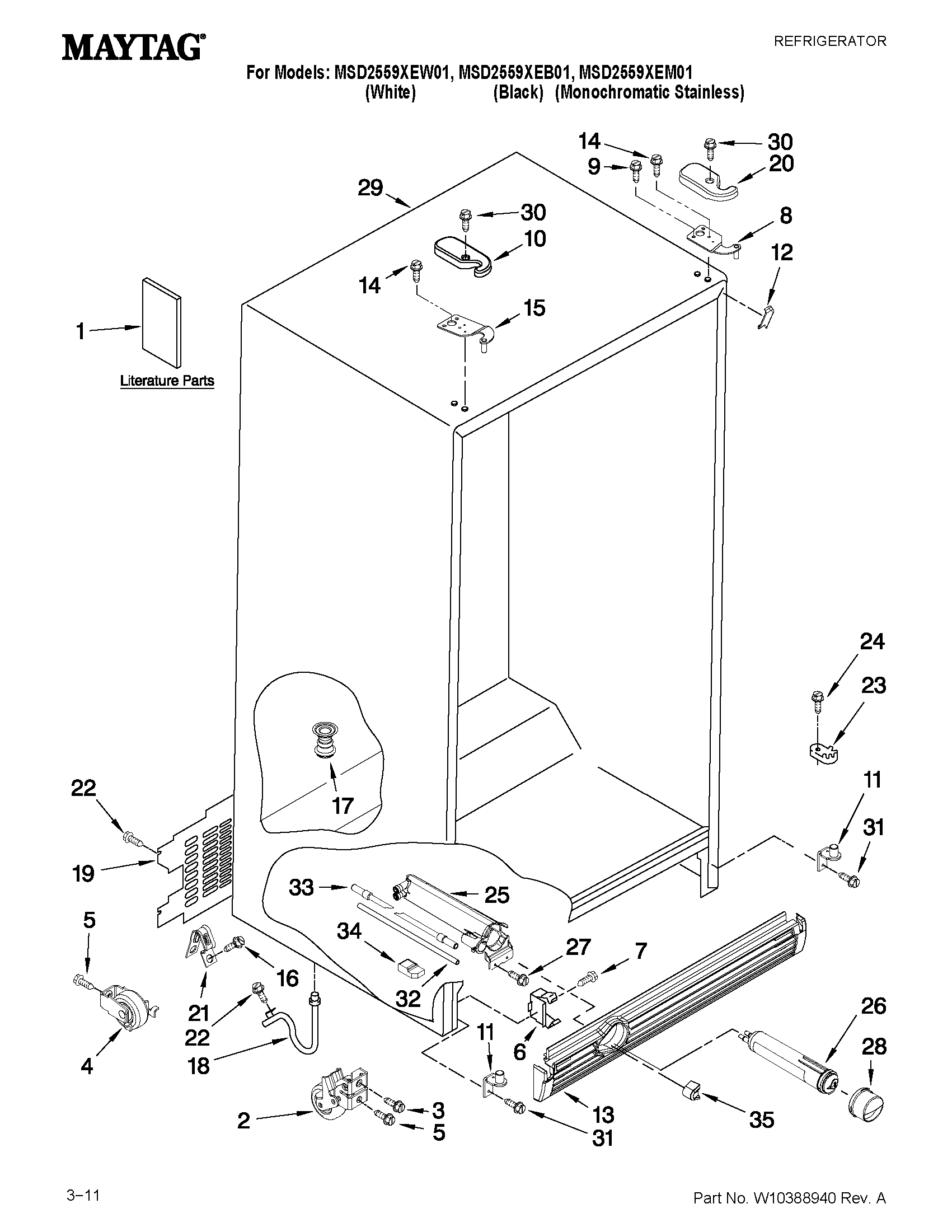 Maytag MSD2559XEW01 cabinet parts diagram