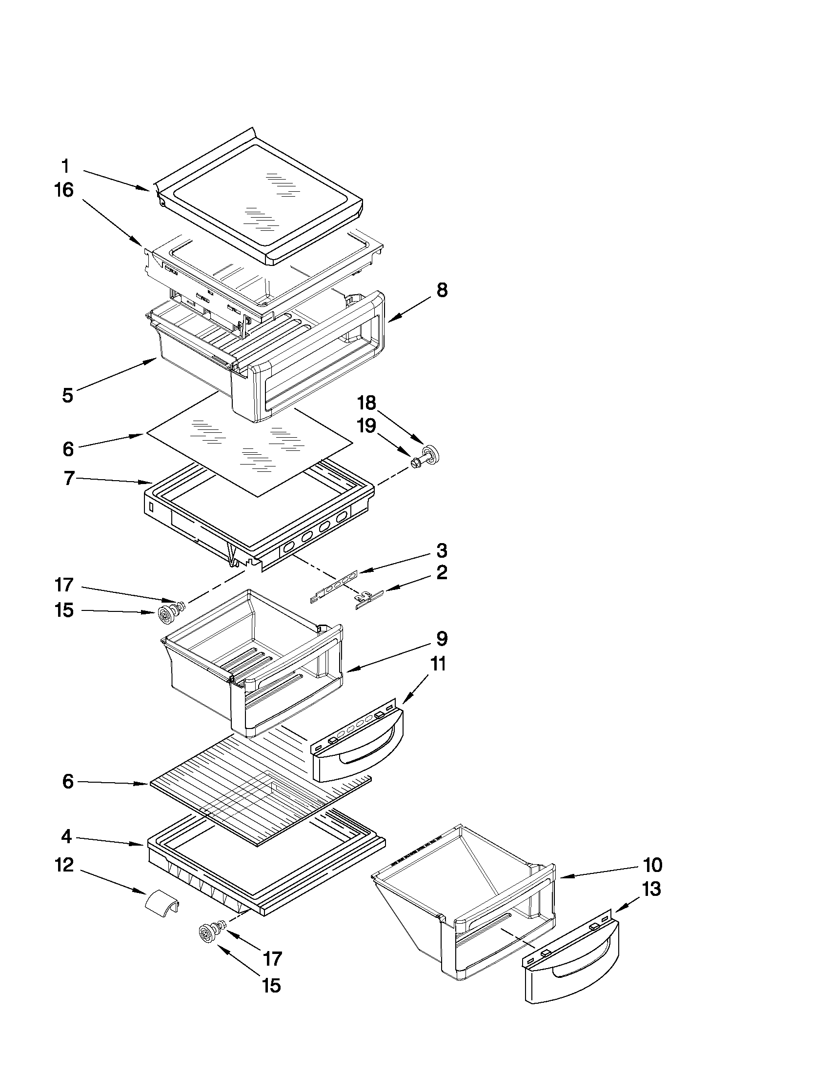 Maytag MSD2559XEW01 refrigerator shelf parts diagram