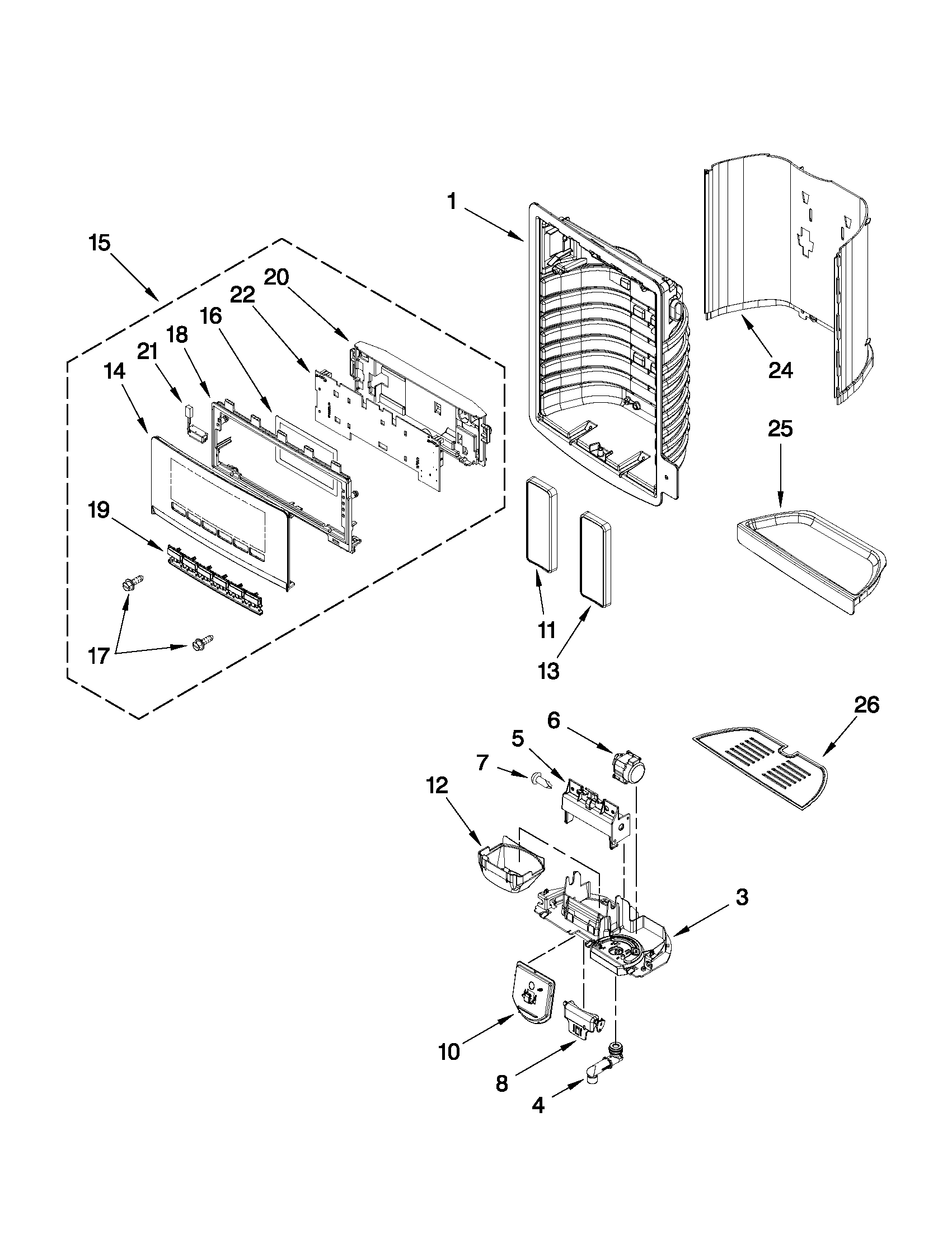 Maytag MSD2559XEW01 dispenser front parts diagram