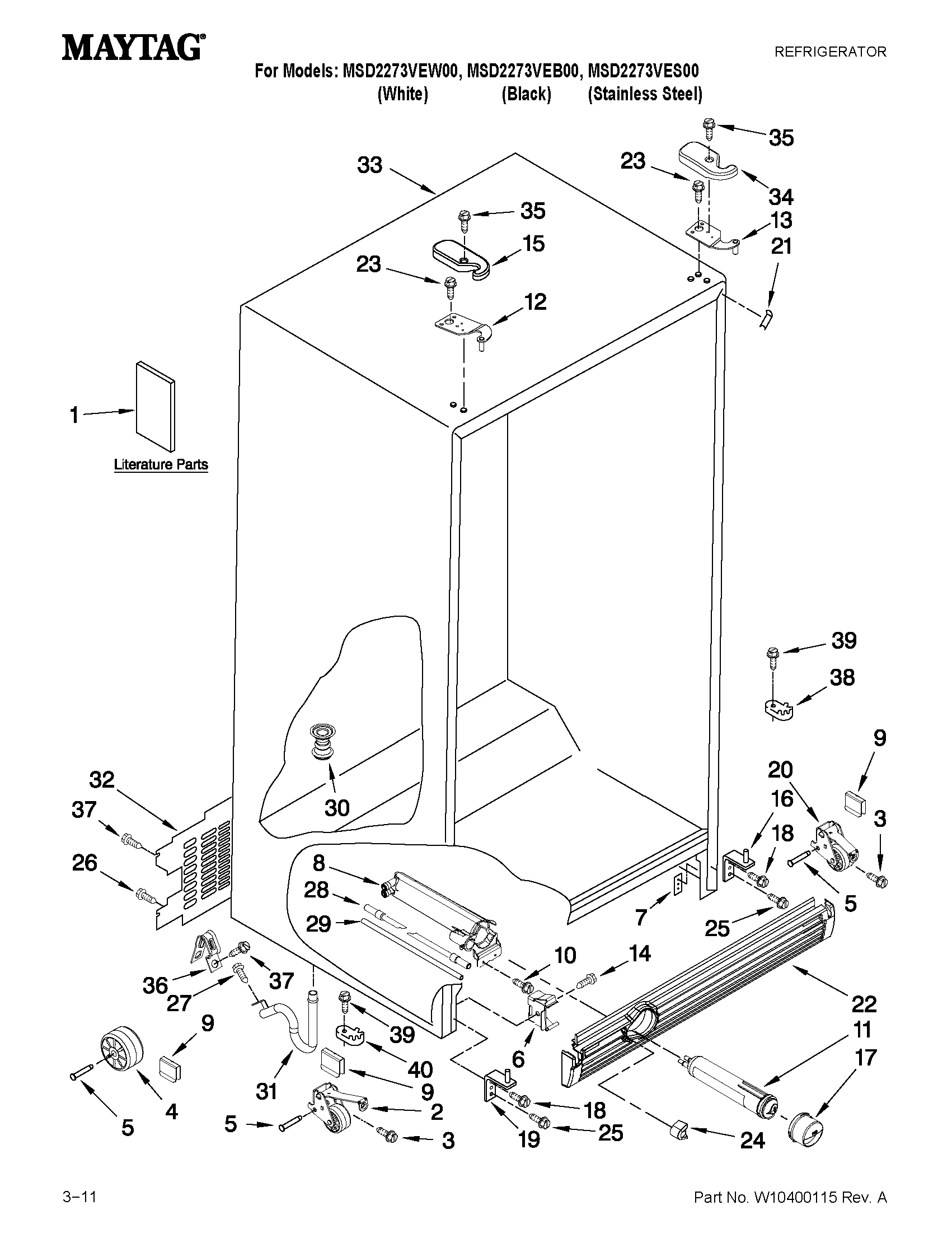 Maytag MSD2273VEW00 cabinet parts diagram