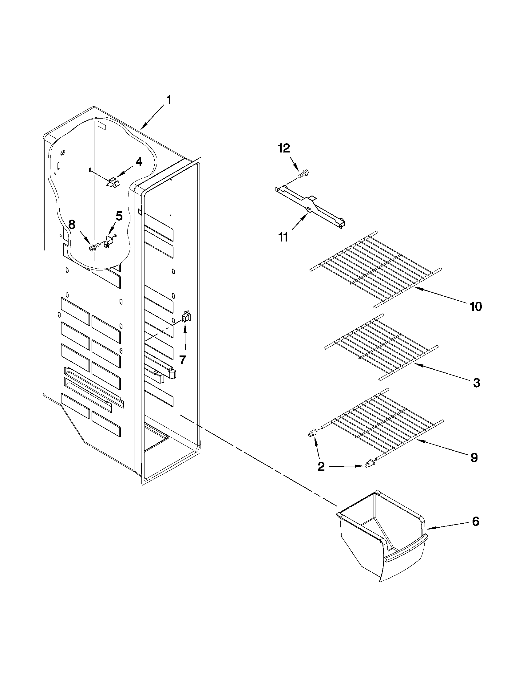 Maytag MSD2273VEW00 freezer liner parts diagram