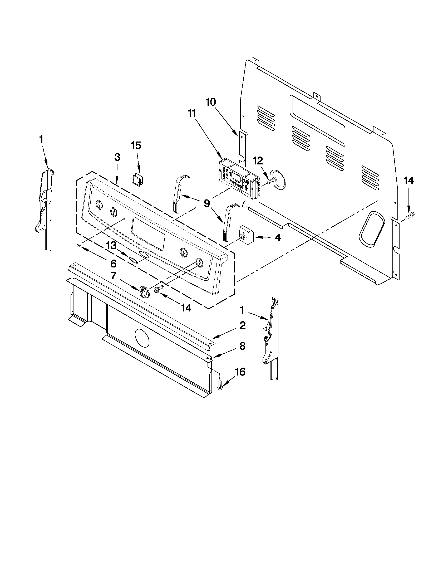 Whirlpool WFE361LVB0 control panel parts diagram