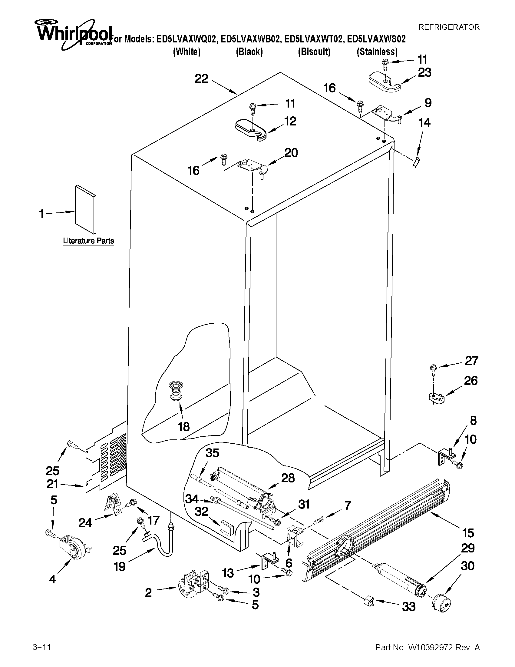 Whirlpool ED5LVAXWB02 cabinet parts diagram