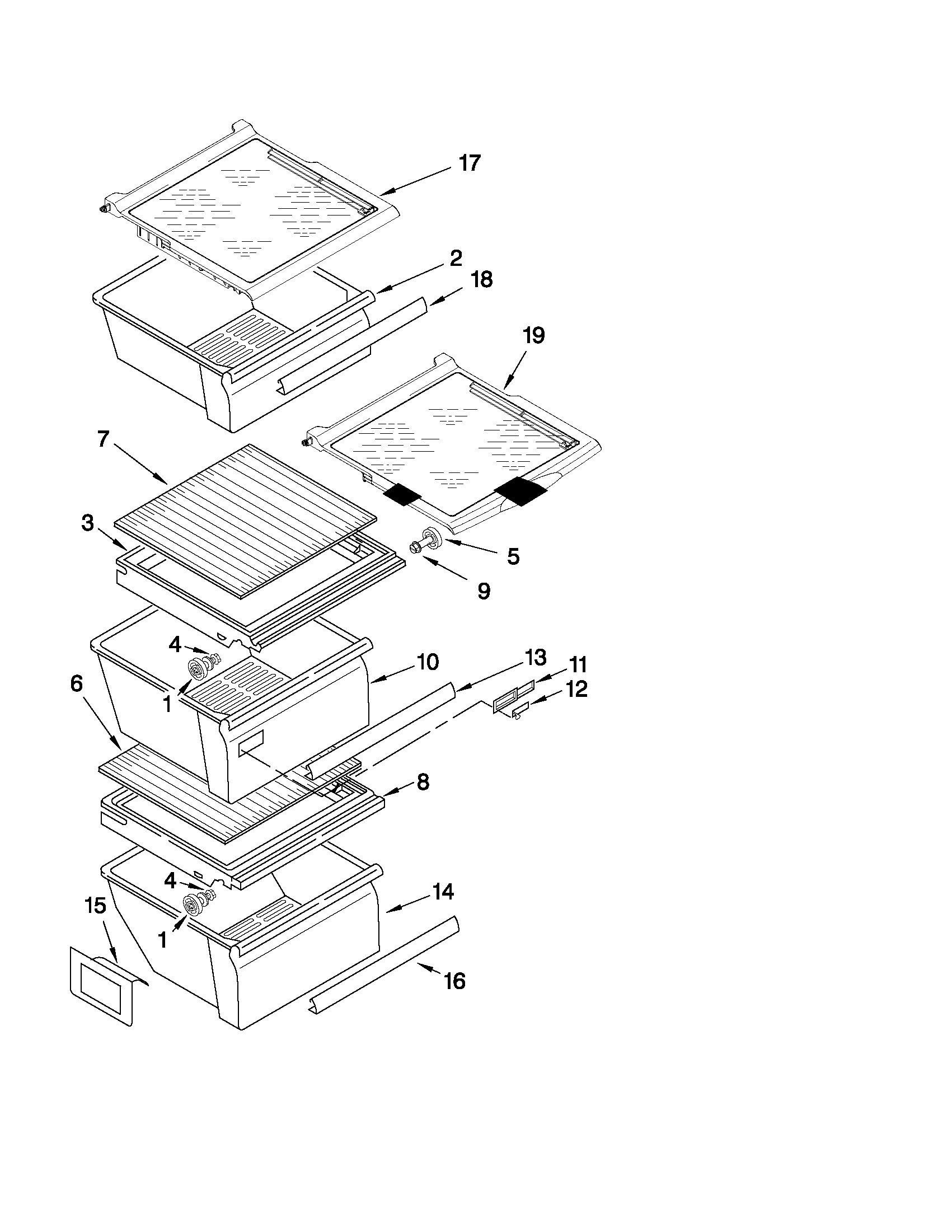 Whirlpool ED5LVAXWB02 refrigerator shelf parts diagram
