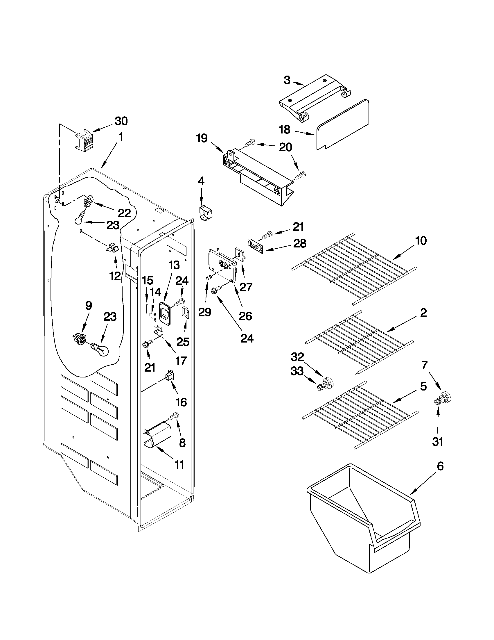 Whirlpool ED5LVAXWB02 freezer liner parts diagram