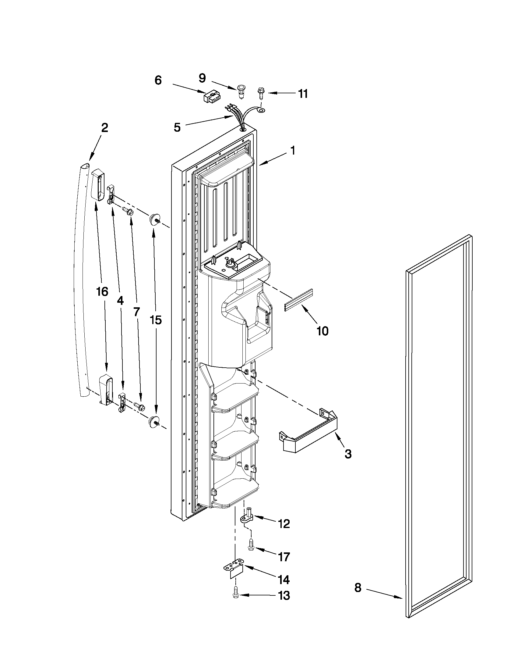 Whirlpool ED5LVAXWB02 freezer door parts diagram