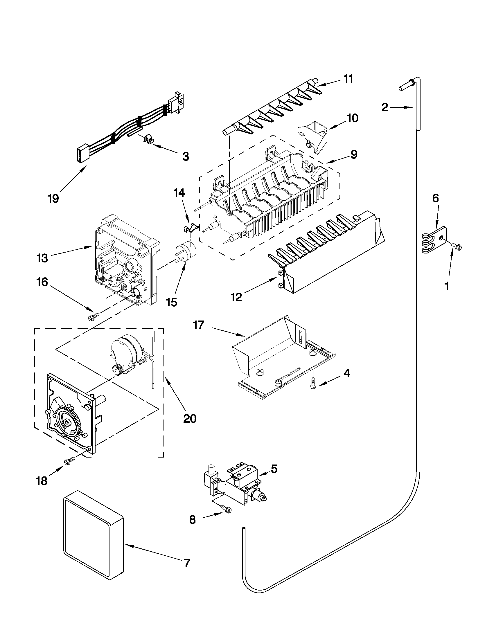 Whirlpool ED5LVAXWB02 icemaker parts diagram