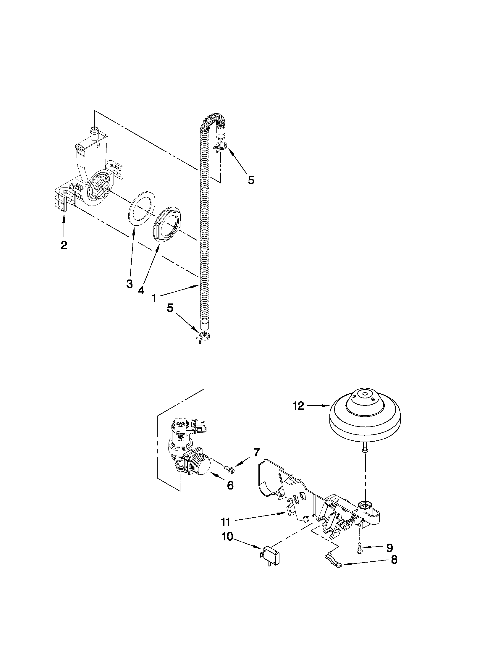 Whirlpool DP1040XTXB4 fill, drain and overfill parts diagram