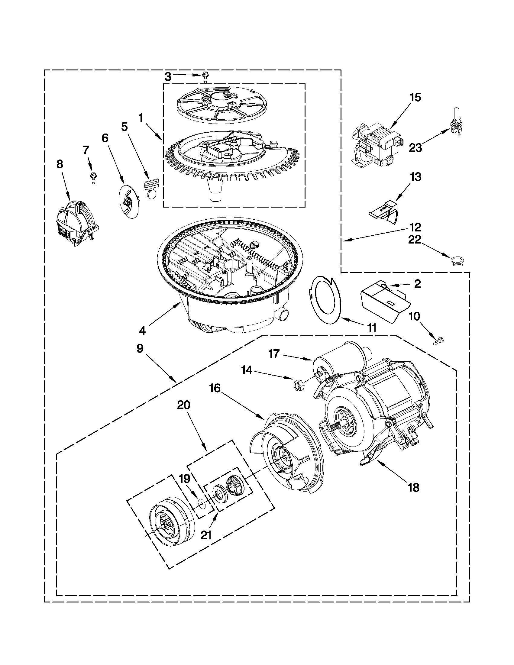 Whirlpool DP1040XTXB4 pump and motor parts diagram