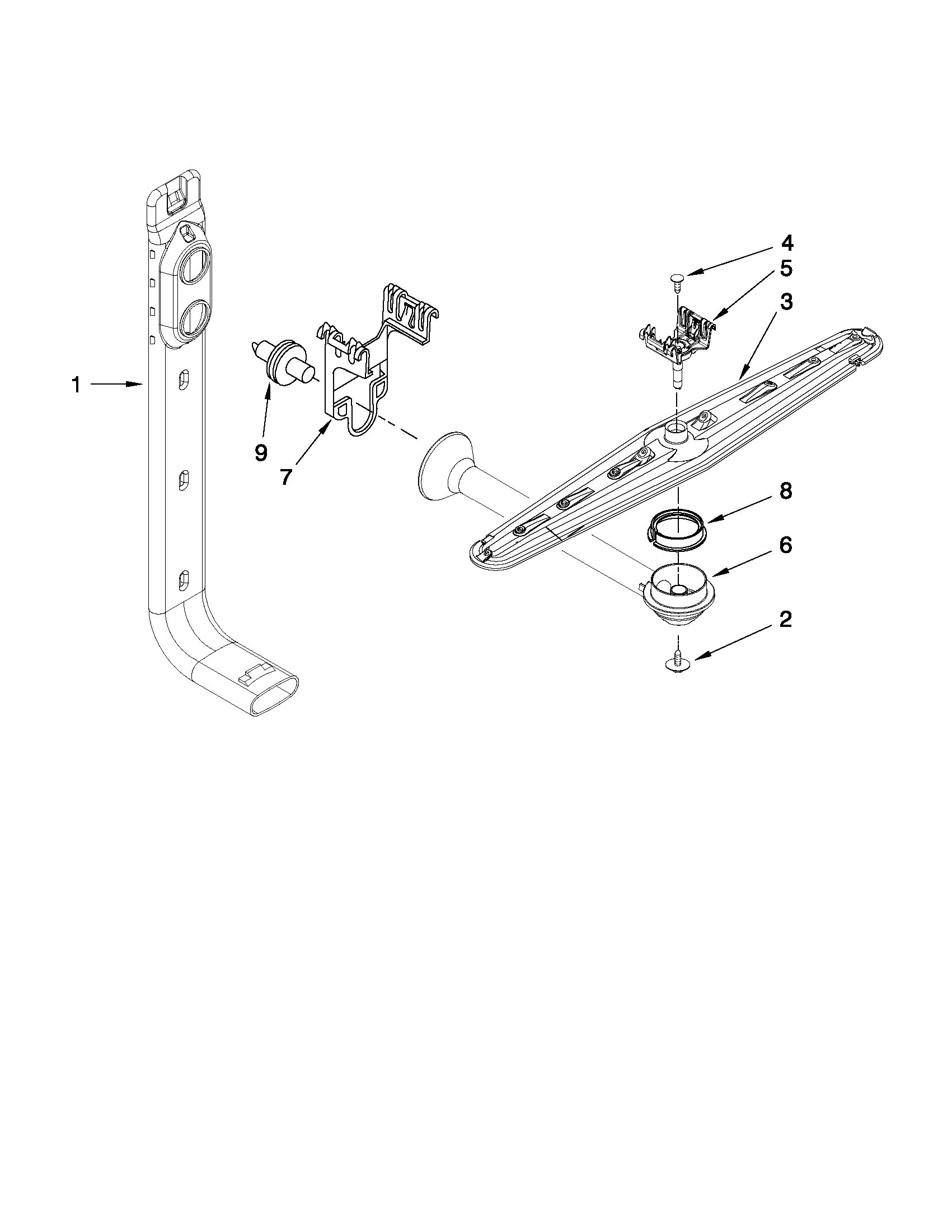 Whirlpool DU1014XTXB3 upper wash and rinse parts diagram