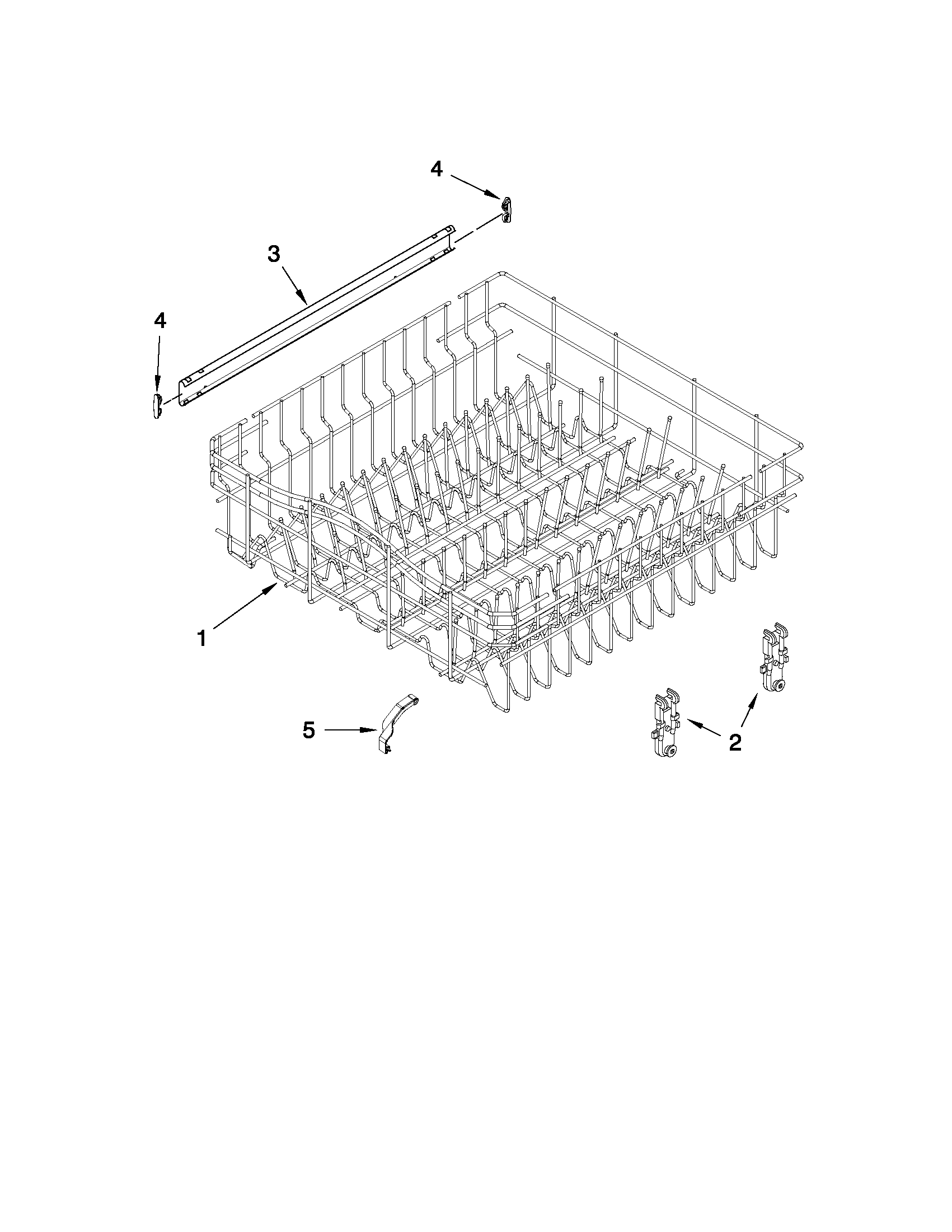 Whirlpool DU1014XTXB3 upper rack and track parts diagram