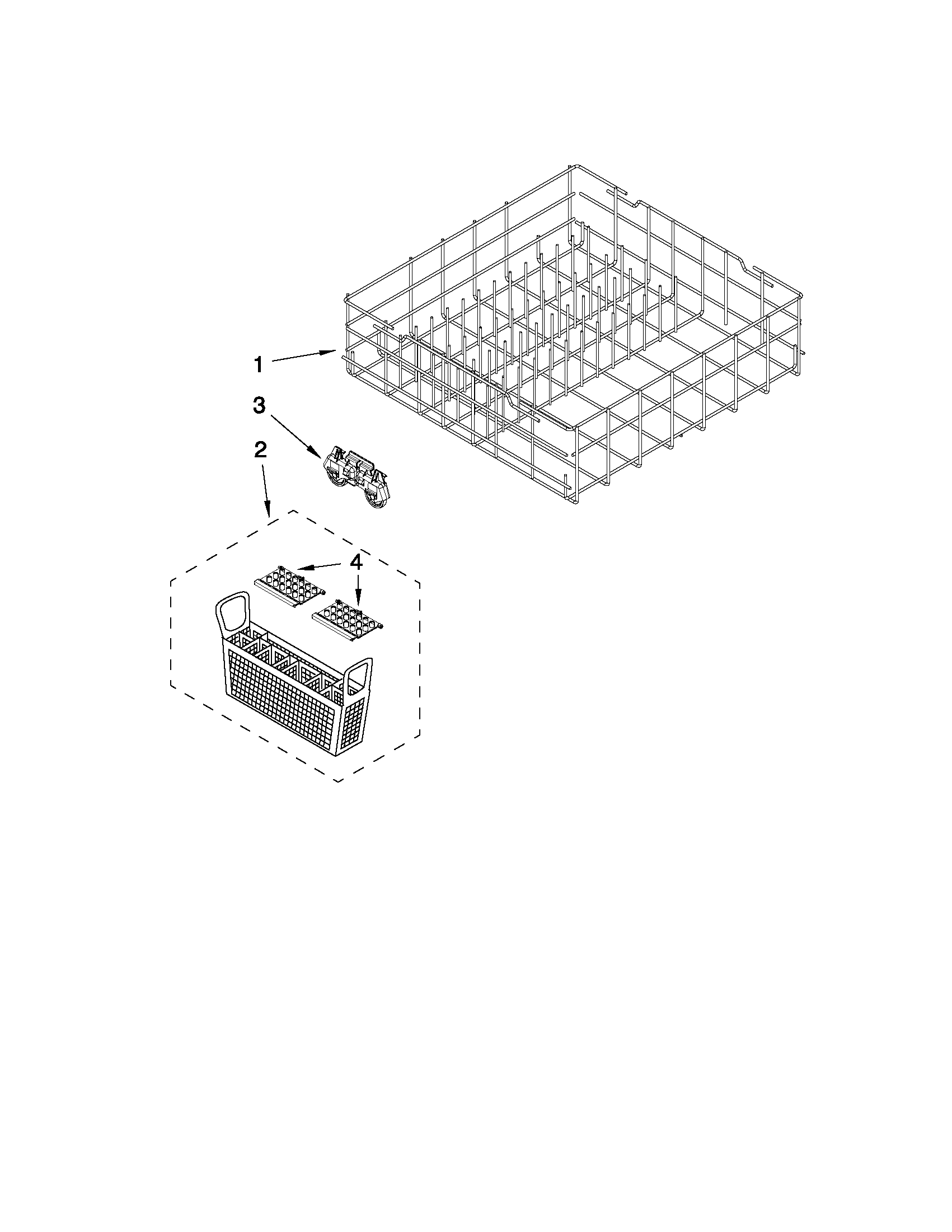 Whirlpool DU1014XTXB3 lower rack parts diagram