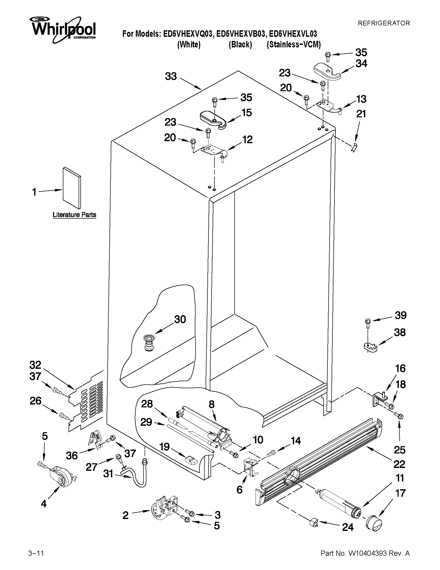 Whirlpool ED5VHEXVB03 cabinet parts diagram