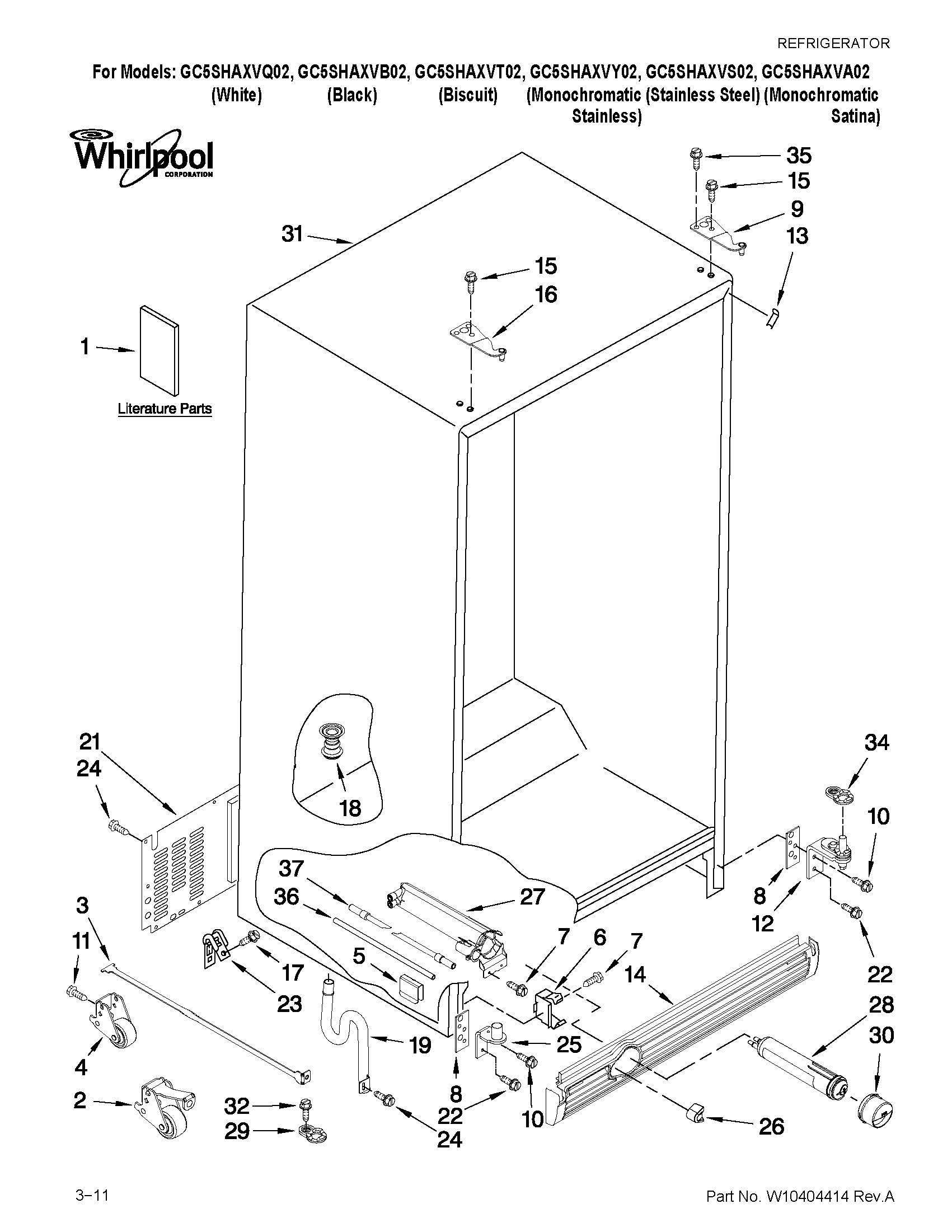 Whirlpool GC5SHAXVS02 cabinet parts diagram