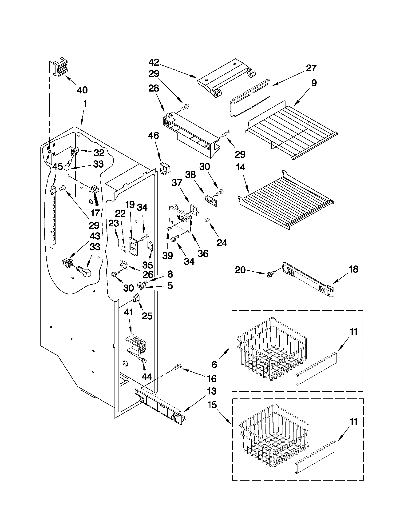 Whirlpool GC5SHAXVS02 freezer liner parts diagram