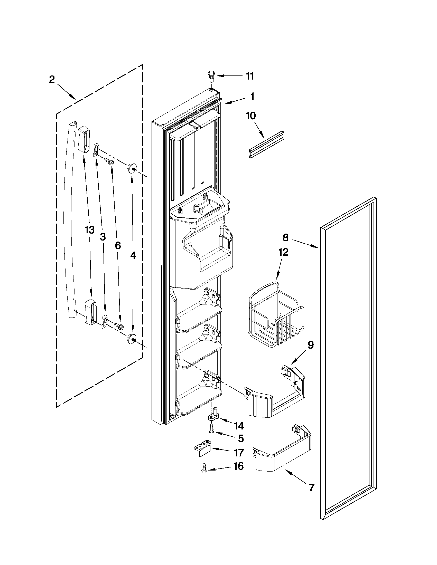 Whirlpool GC5SHAXVS02 freezer door parts diagram