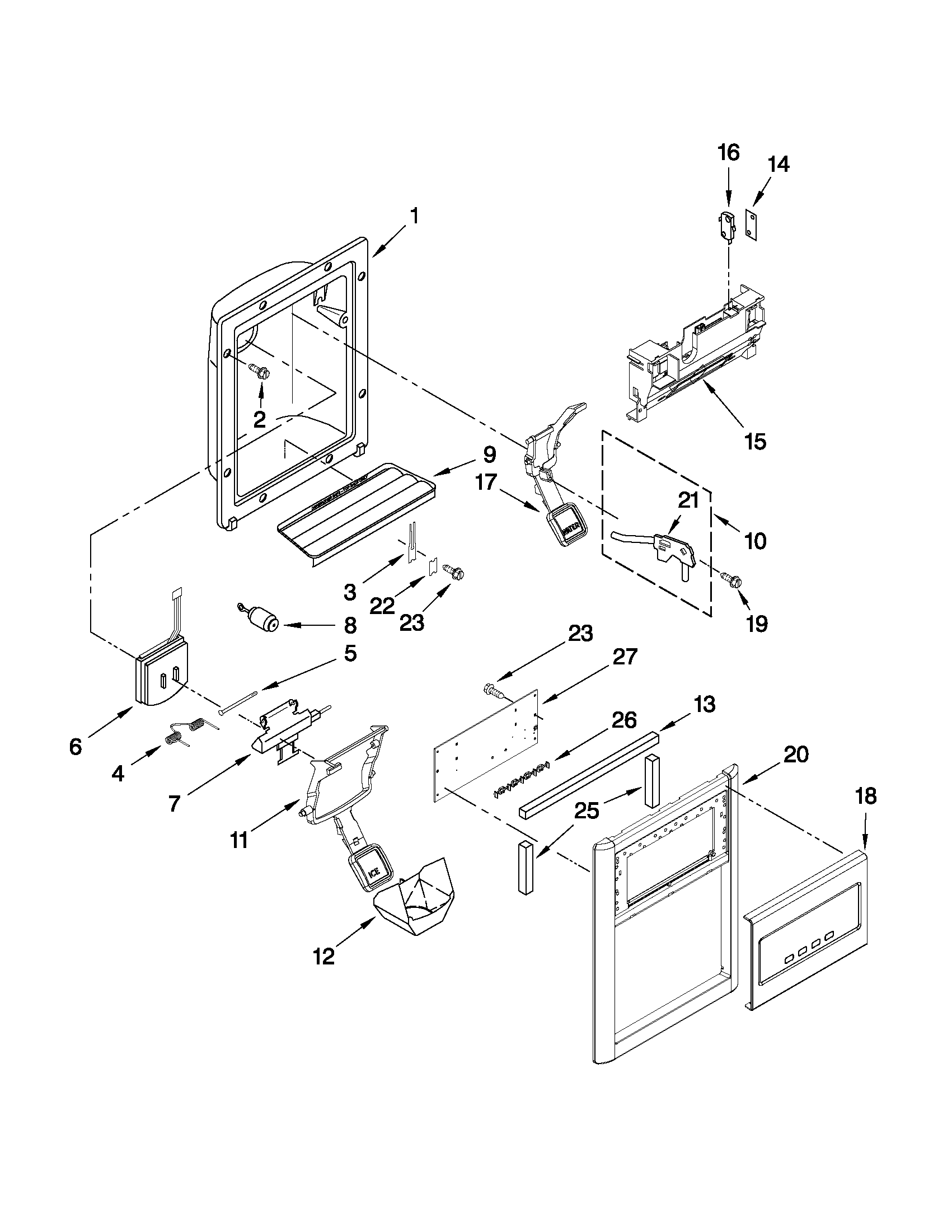 Whirlpool GC5SHAXVS02 dispenser front parts diagram