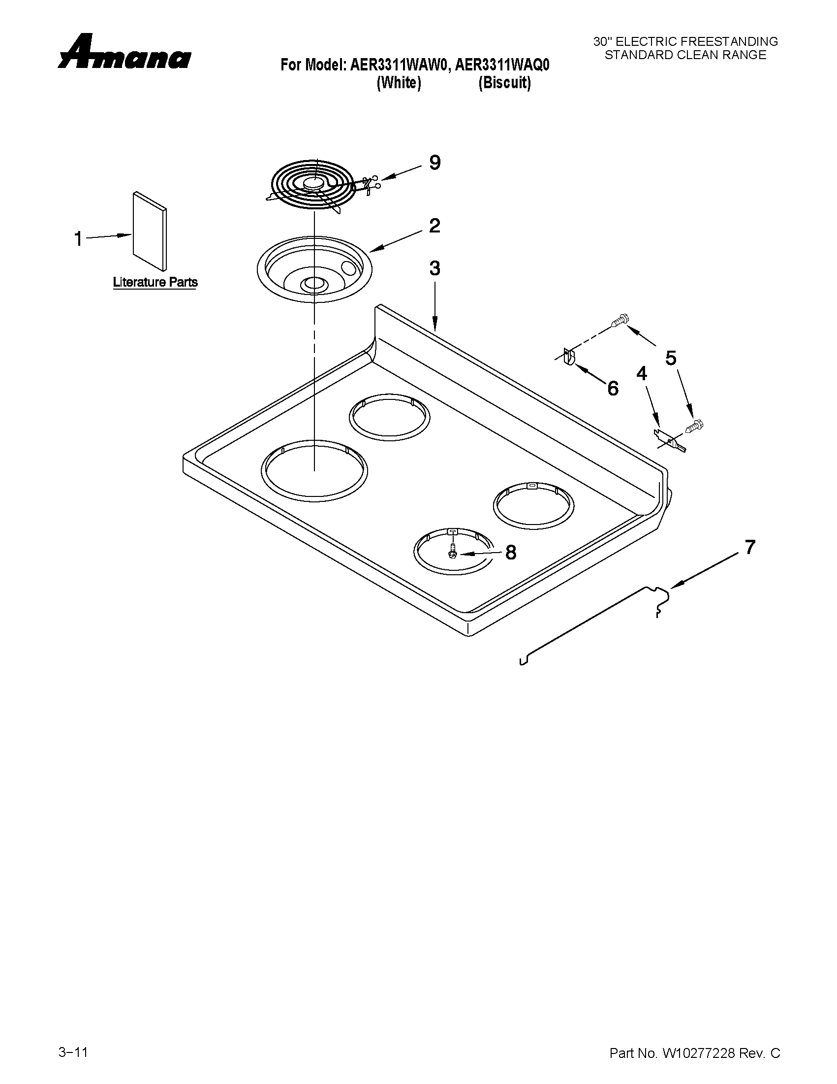 Amana AER3311WAQ0 cooktop parts diagram