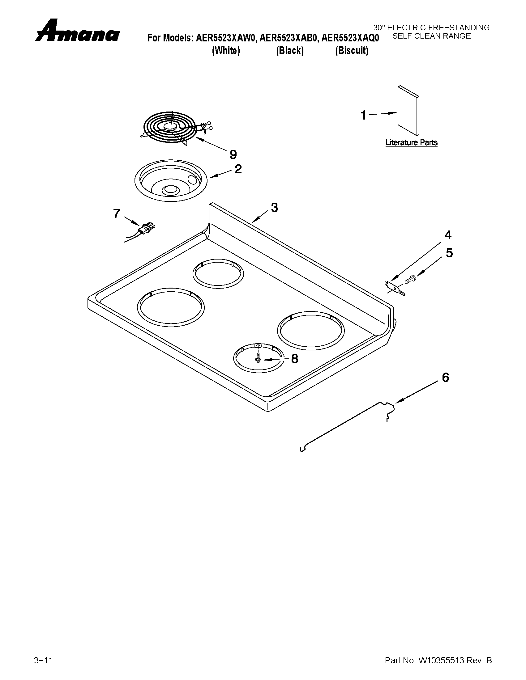 Amana AER5523XAW0 cooktop parts diagram