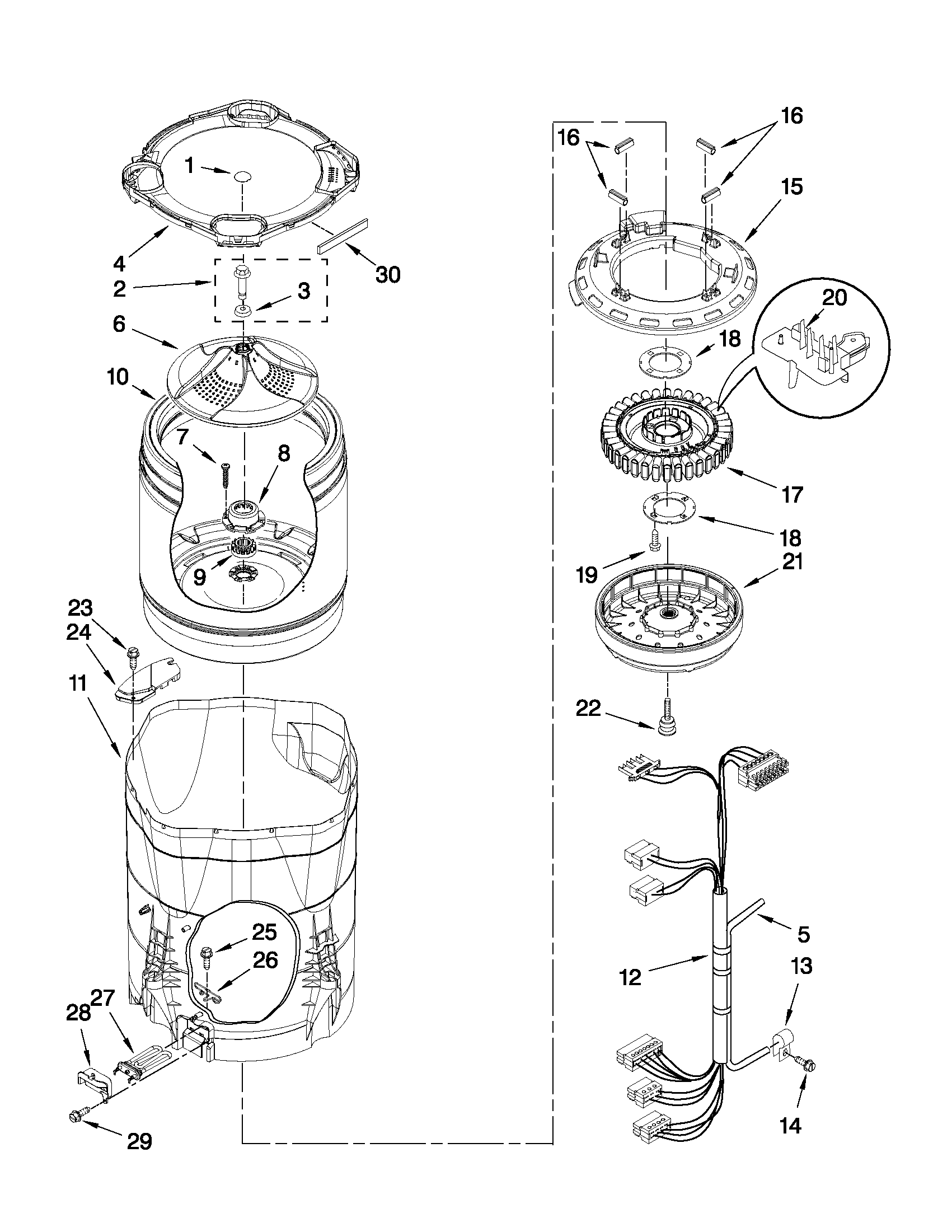 Maytag MVWB850WR2 motor, basket and tub parts diagram