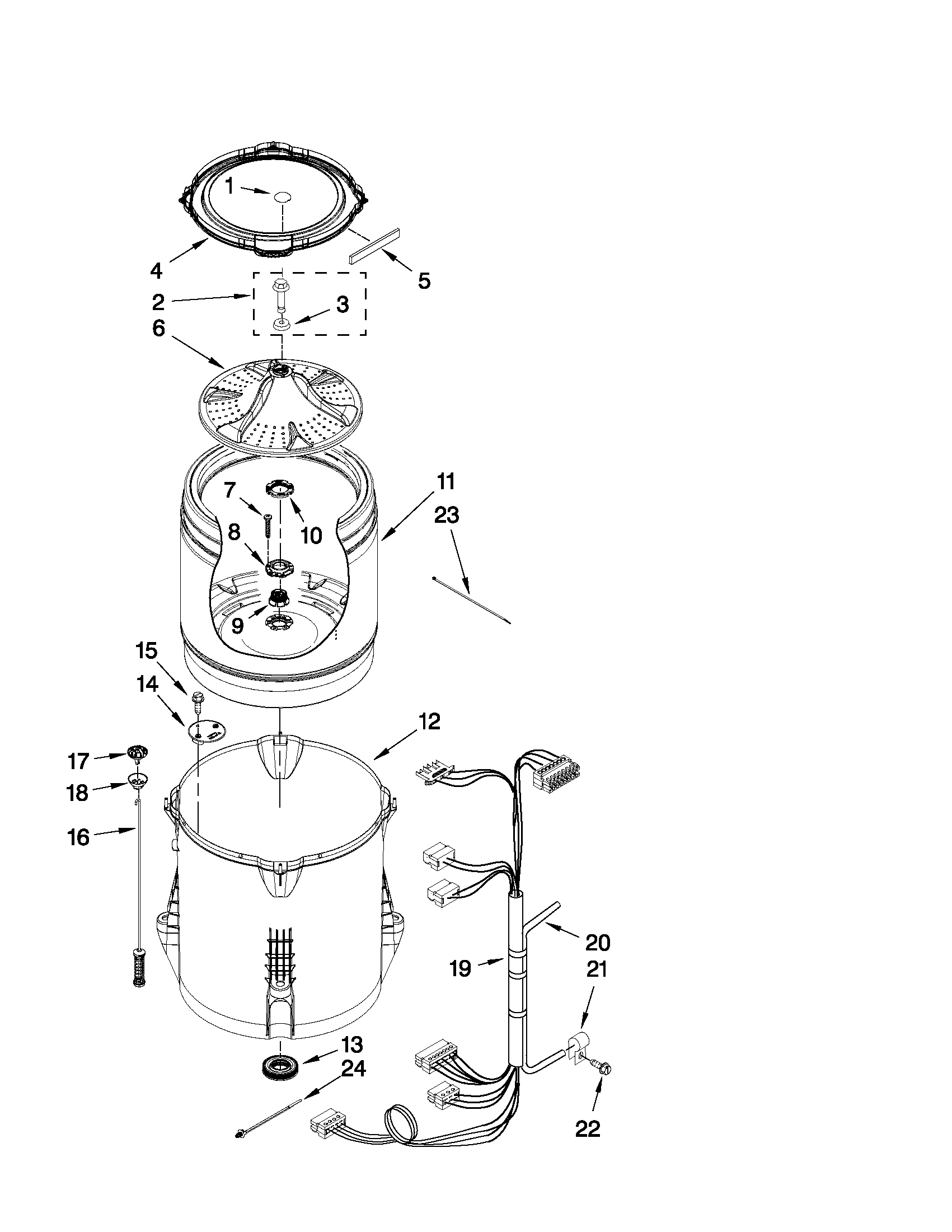 Whirlpool 7MWTW5500XW0 basket and tub parts diagram
