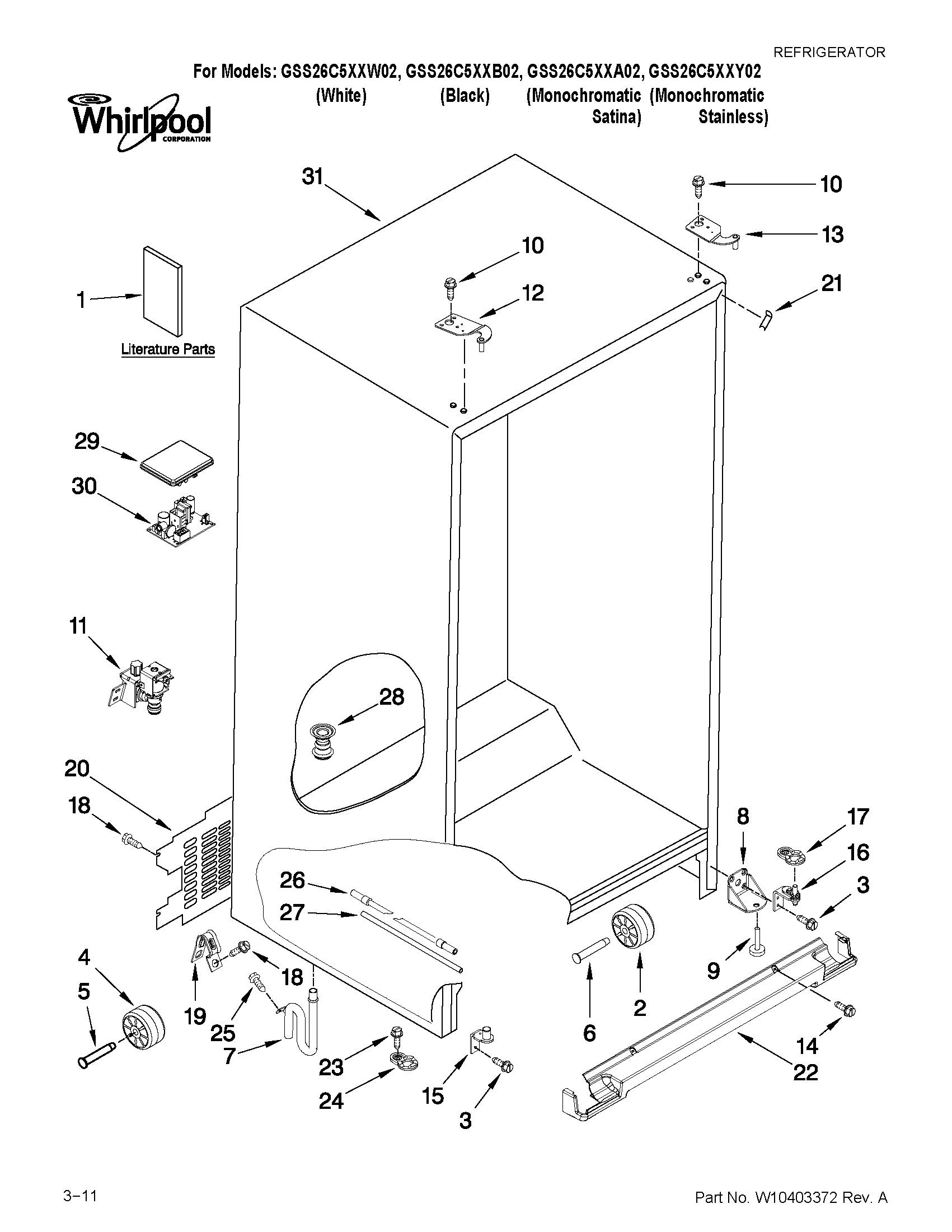 Whirlpool GSS26C5XXA02 cabinet parts diagram