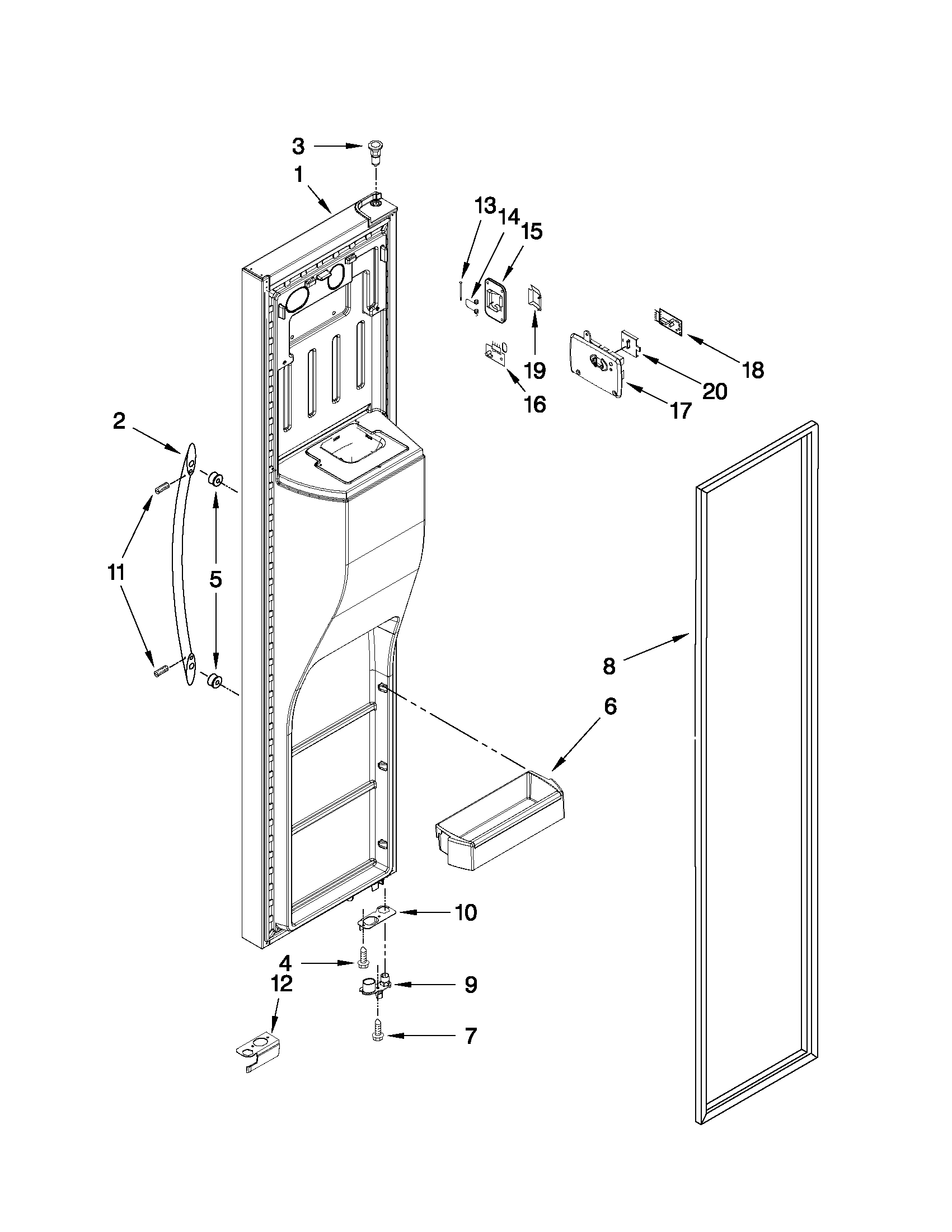 Whirlpool GSS26C5XXA02 freezer door parts diagram