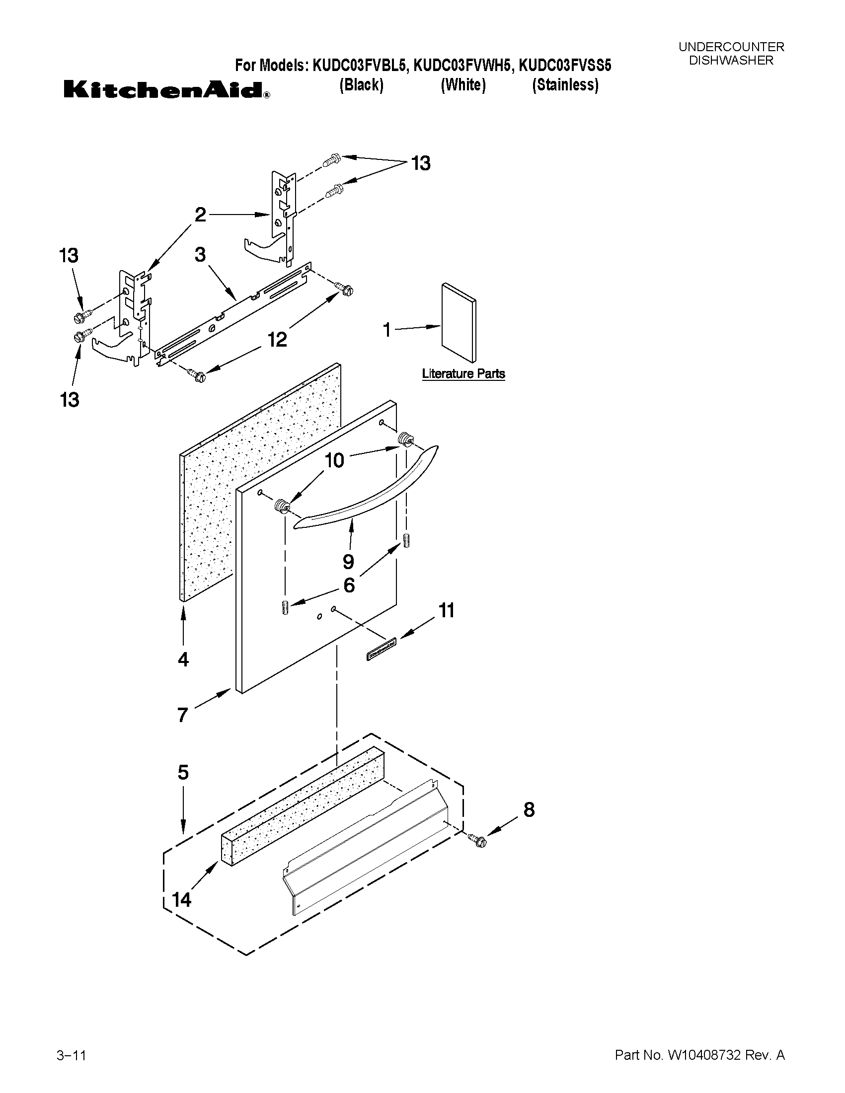 KitchenAid KUDC03FVBL5 door and panel parts diagram