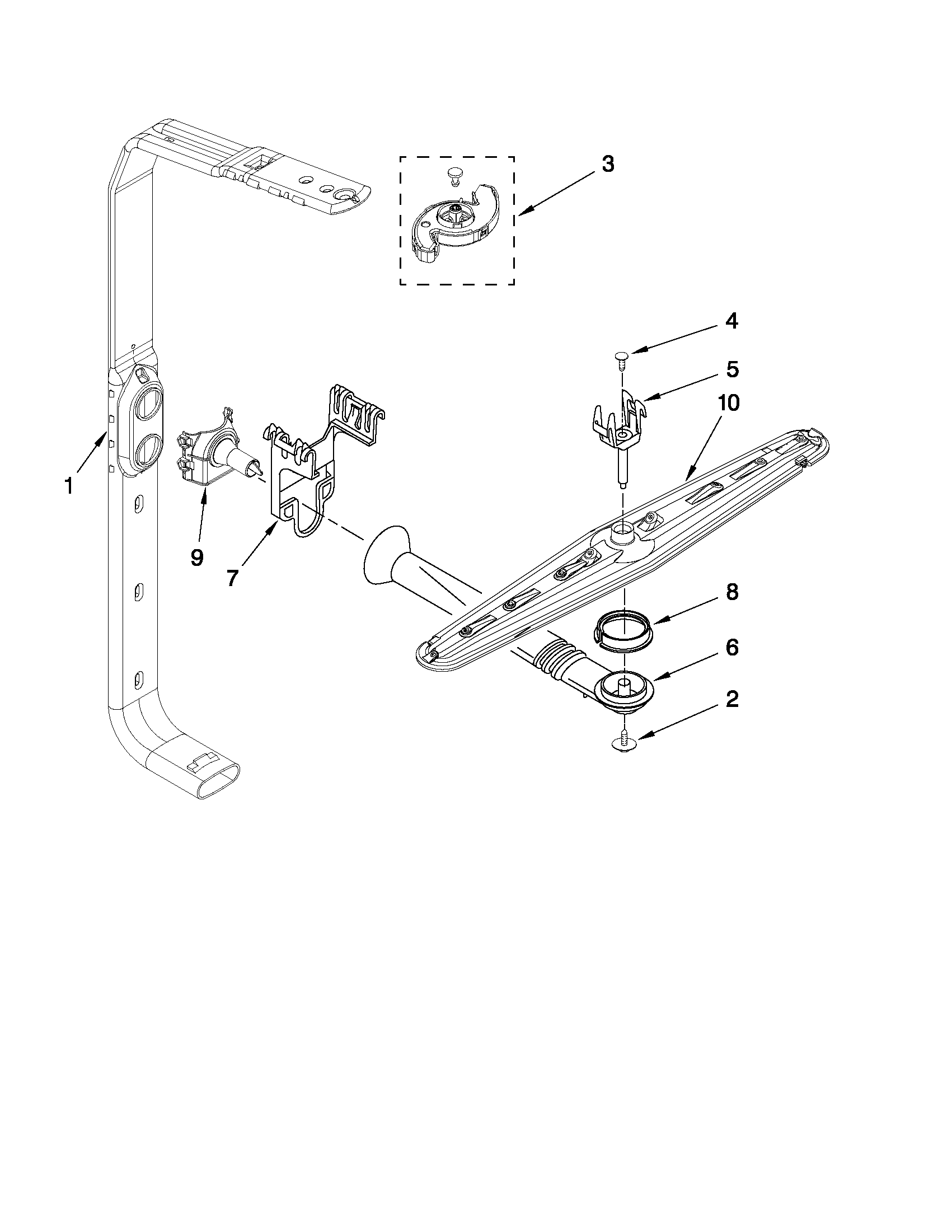 KitchenAid KUDC03FVBL5 upper wash and rinse parts diagram