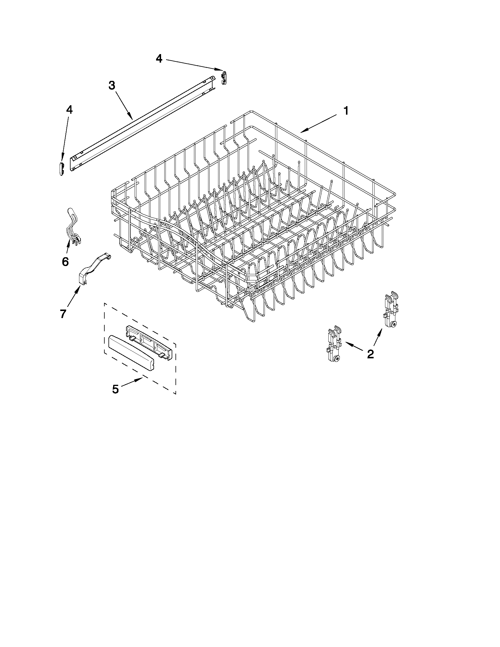 KitchenAid KUDC03FVBL5 upper rack and track parts diagram