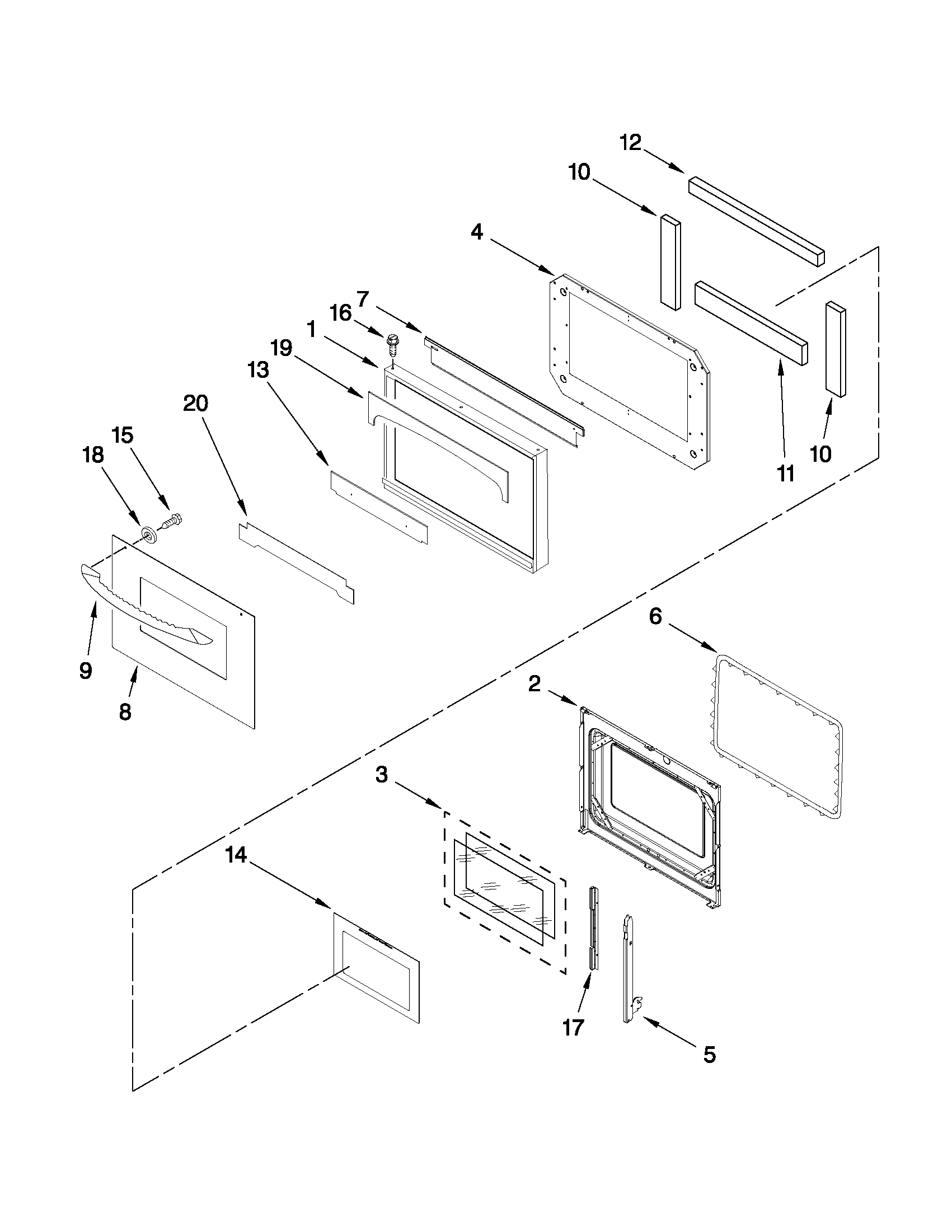 Maytag MEW5527DDS10 oven door parts diagram