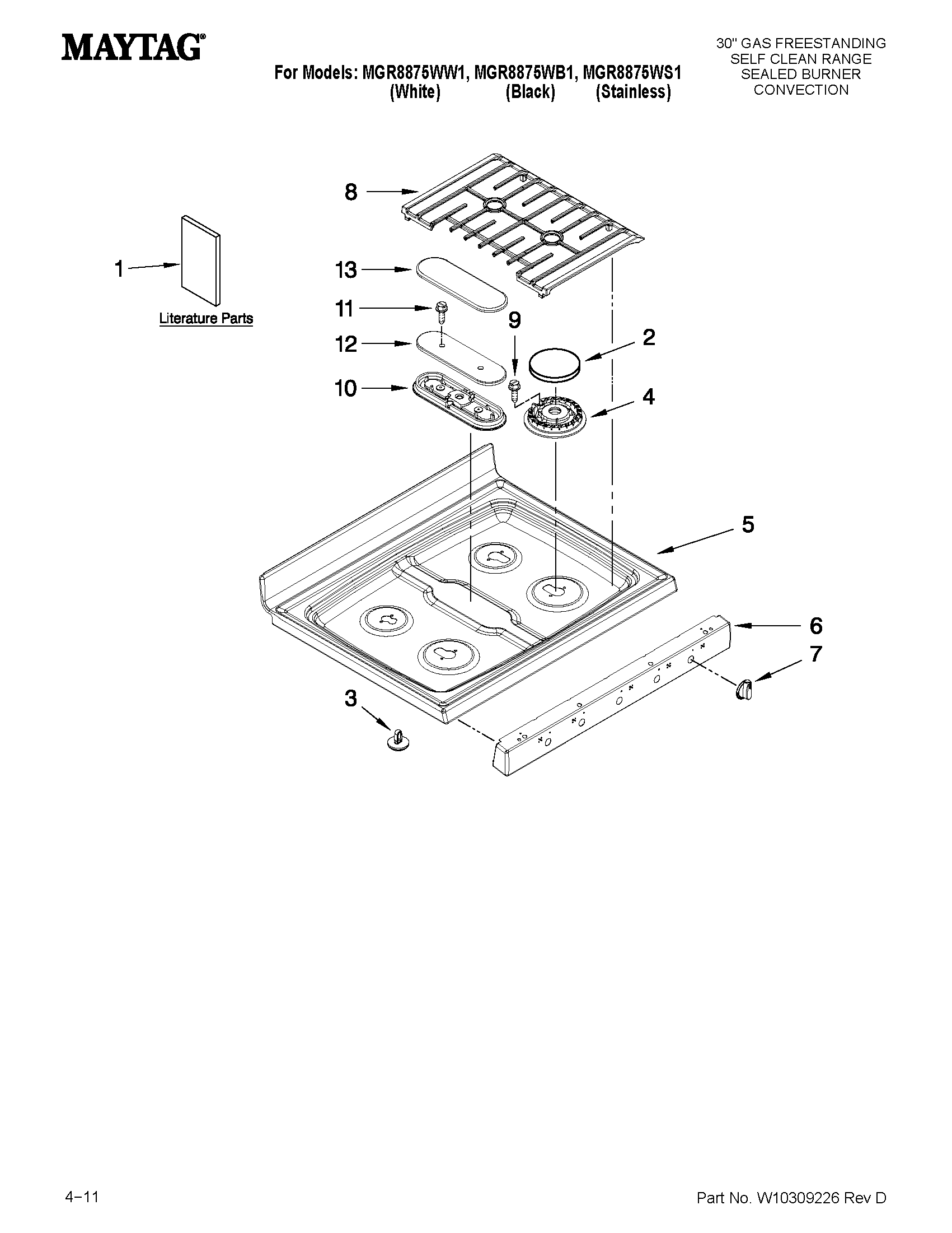 Maytag MGR8875WS1 cooktop parts diagram