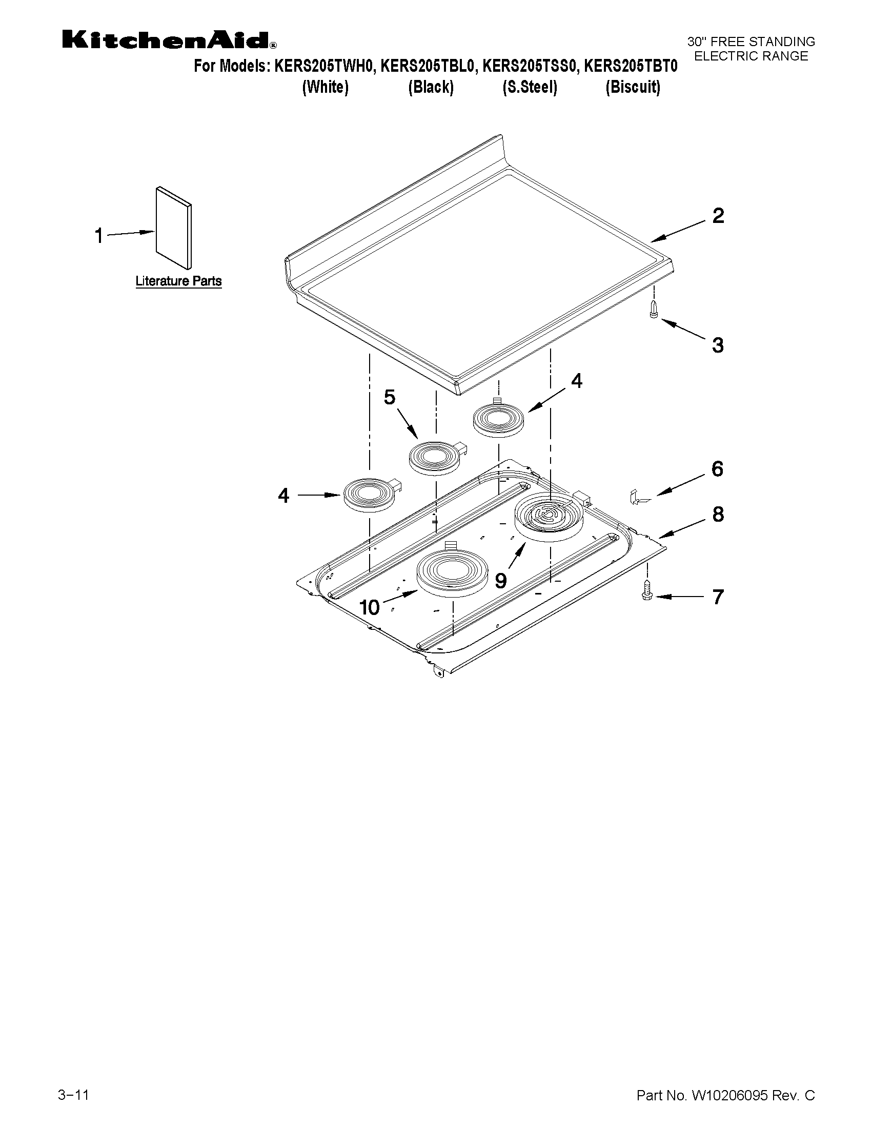 KitchenAid KERS205TBL0 cooktop parts diagram