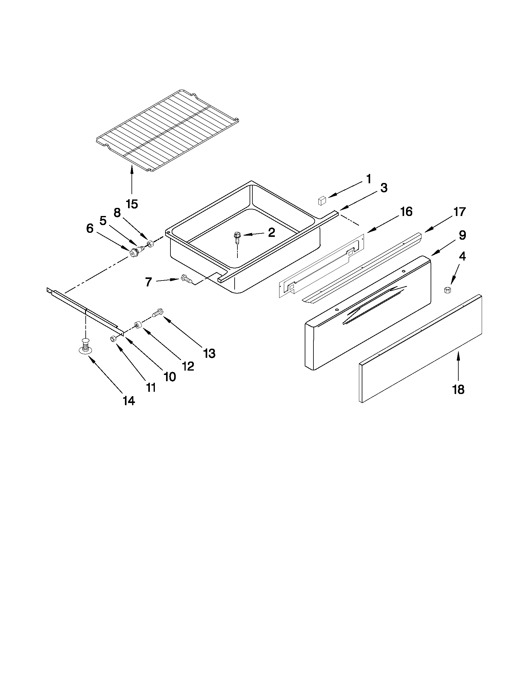 KitchenAid KERS205TBL0 drawer and rack parts diagram