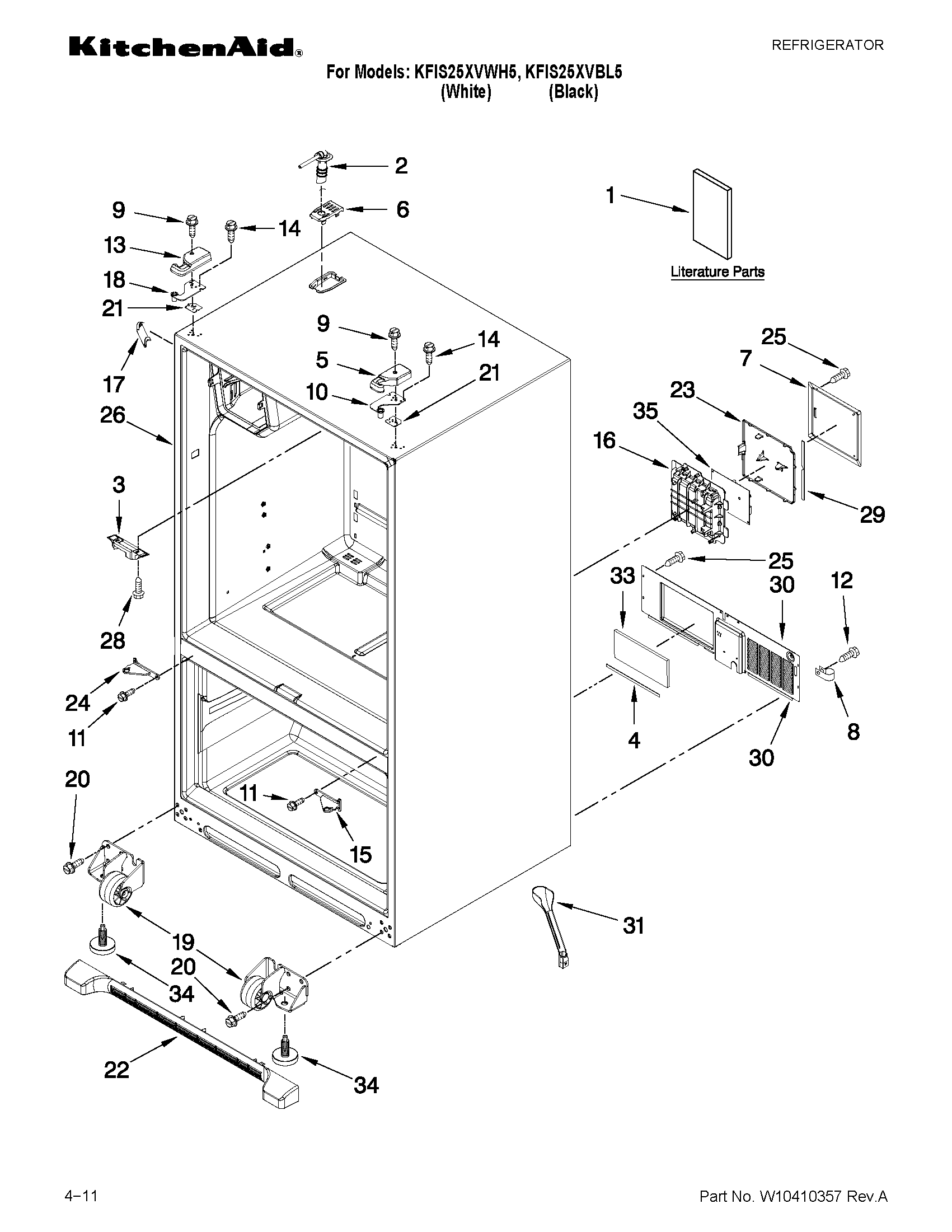 KitchenAid KFIS25XVBL5 cabinet parts diagram