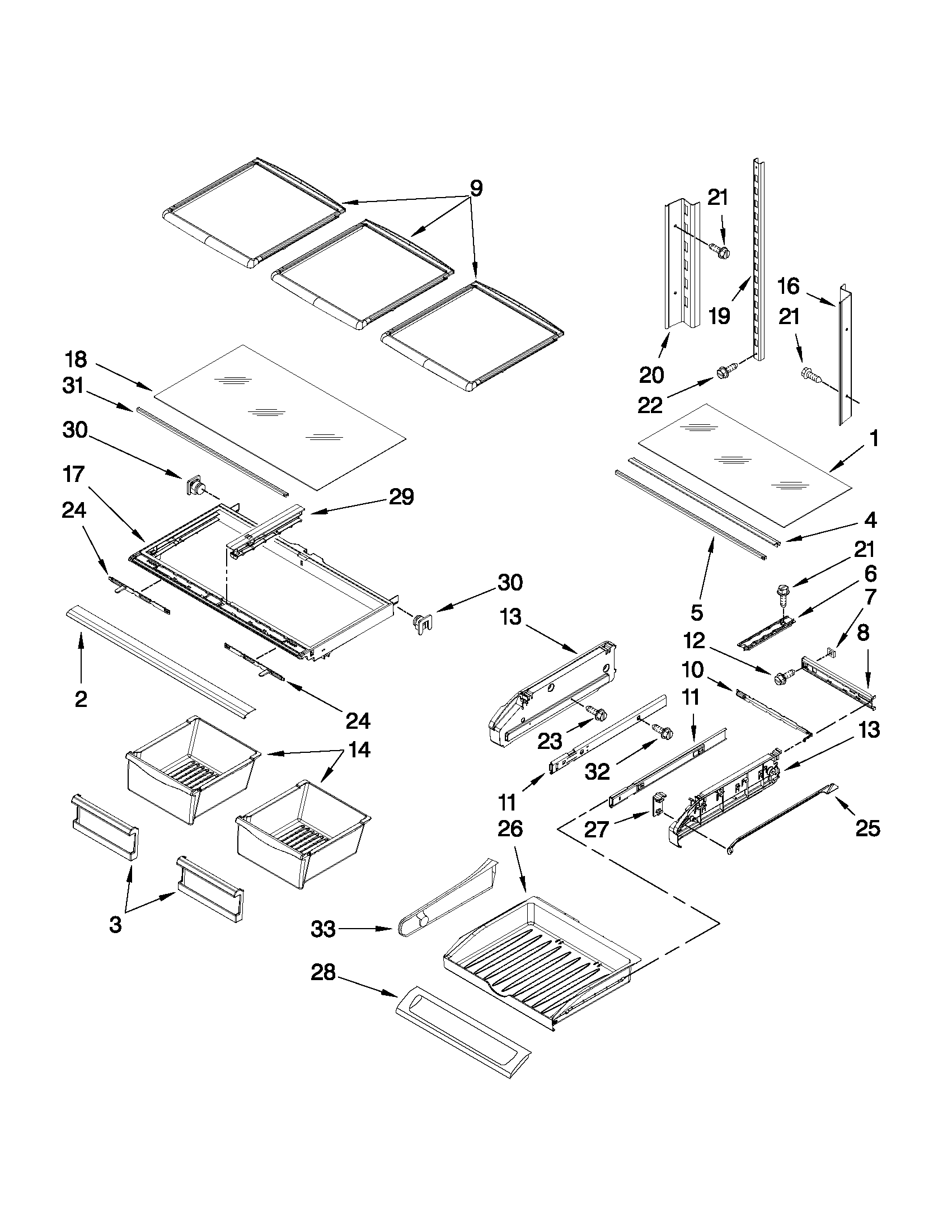 KitchenAid KFIS25XVBL5 shelf parts diagram