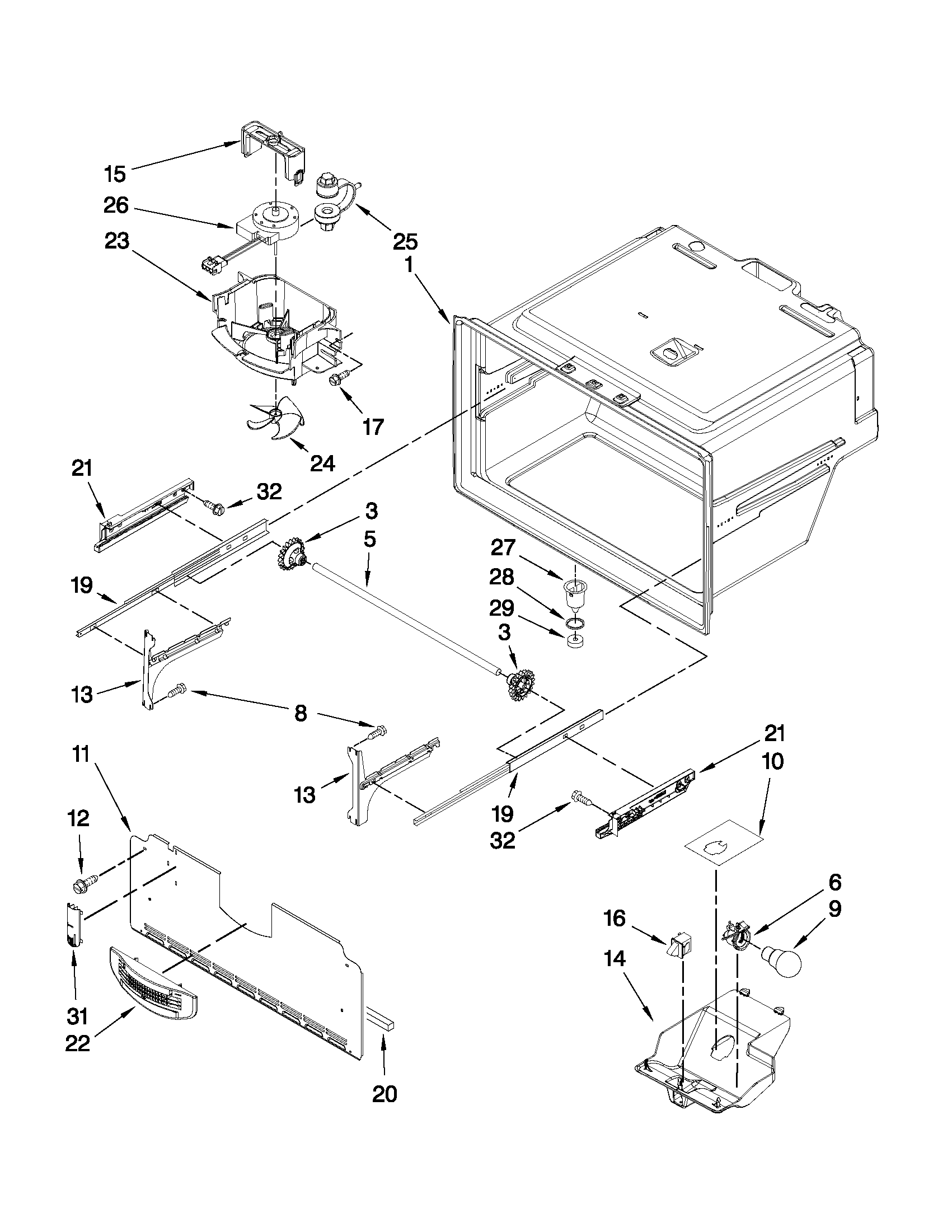 KitchenAid KFIS25XVBL5 freezer liner parts diagram