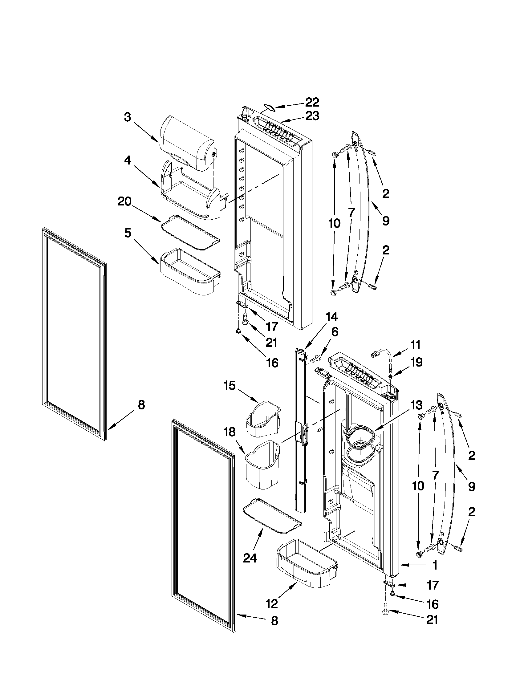 KitchenAid KFIS25XVBL5 refrigerator door parts diagram