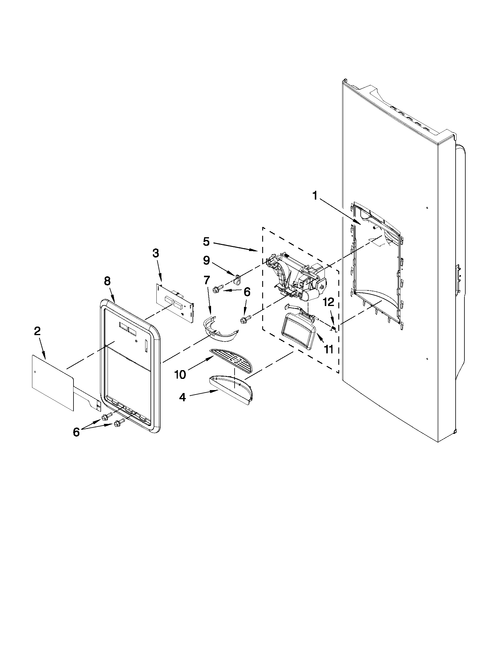 KitchenAid KFIS25XVBL5 dispenser front parts diagram
