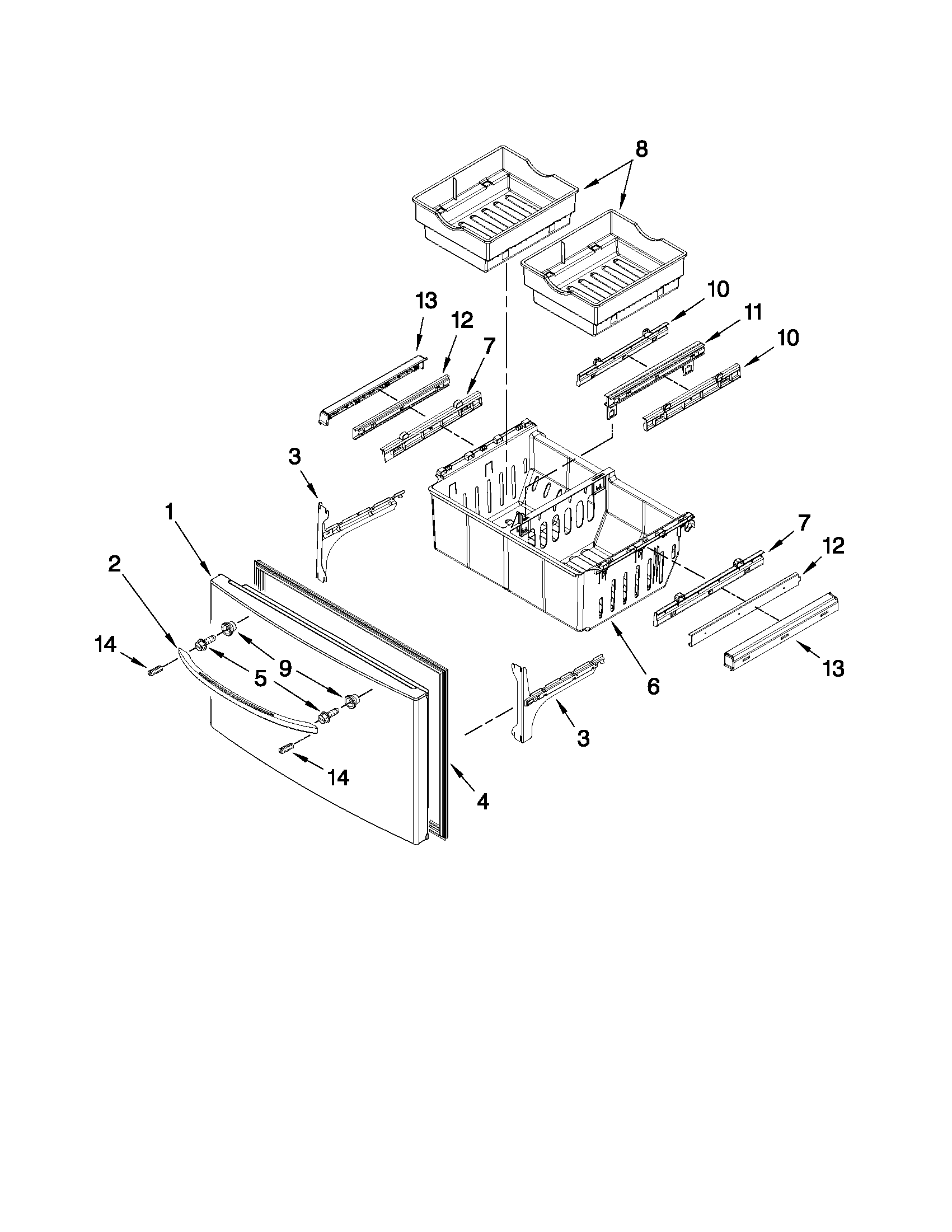 KitchenAid KFIS25XVBL5 freezer door parts diagram