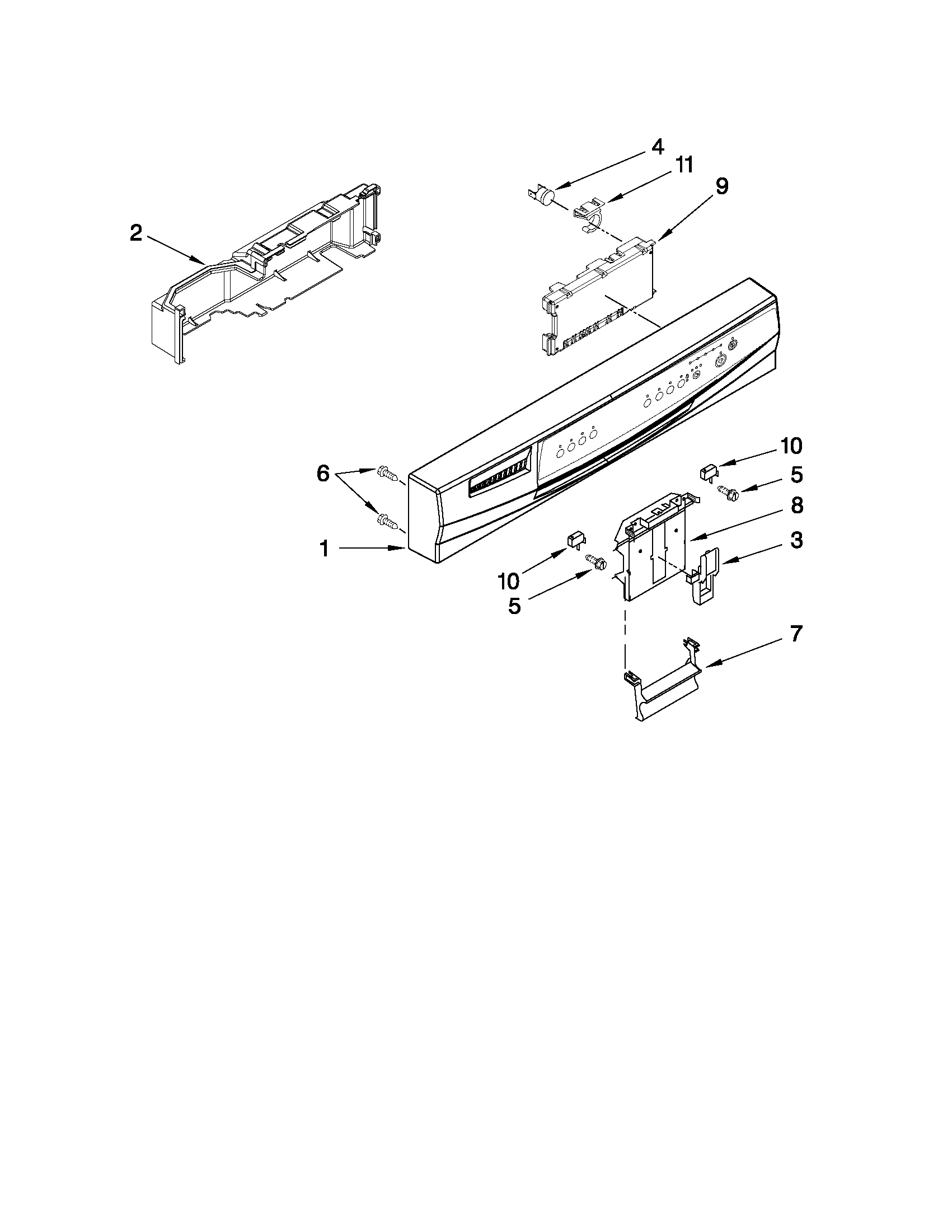 Whirlpool DU1055XTVD6 control panel and latch parts diagram