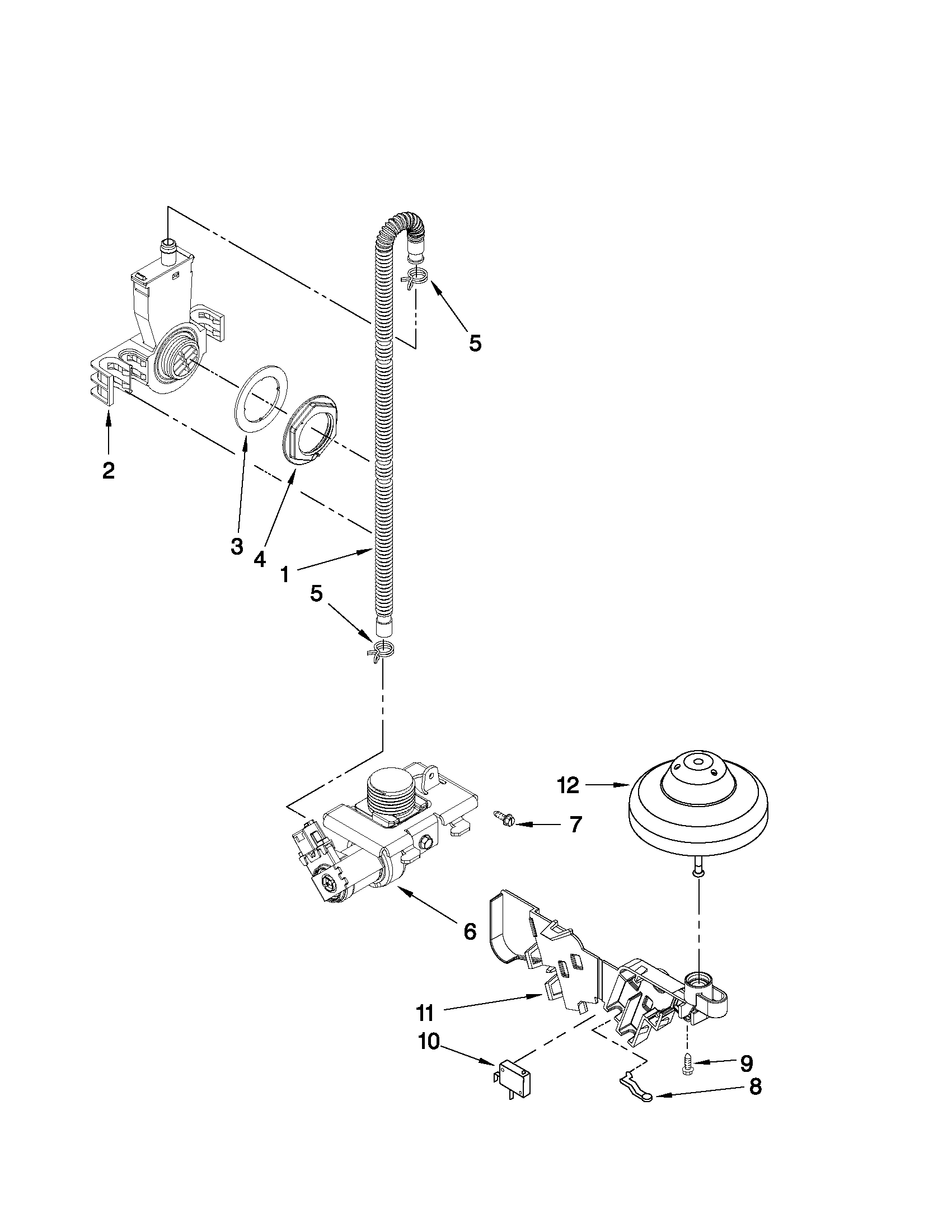 Whirlpool DP1040XTXQ5 fill, drain and overfill parts diagram