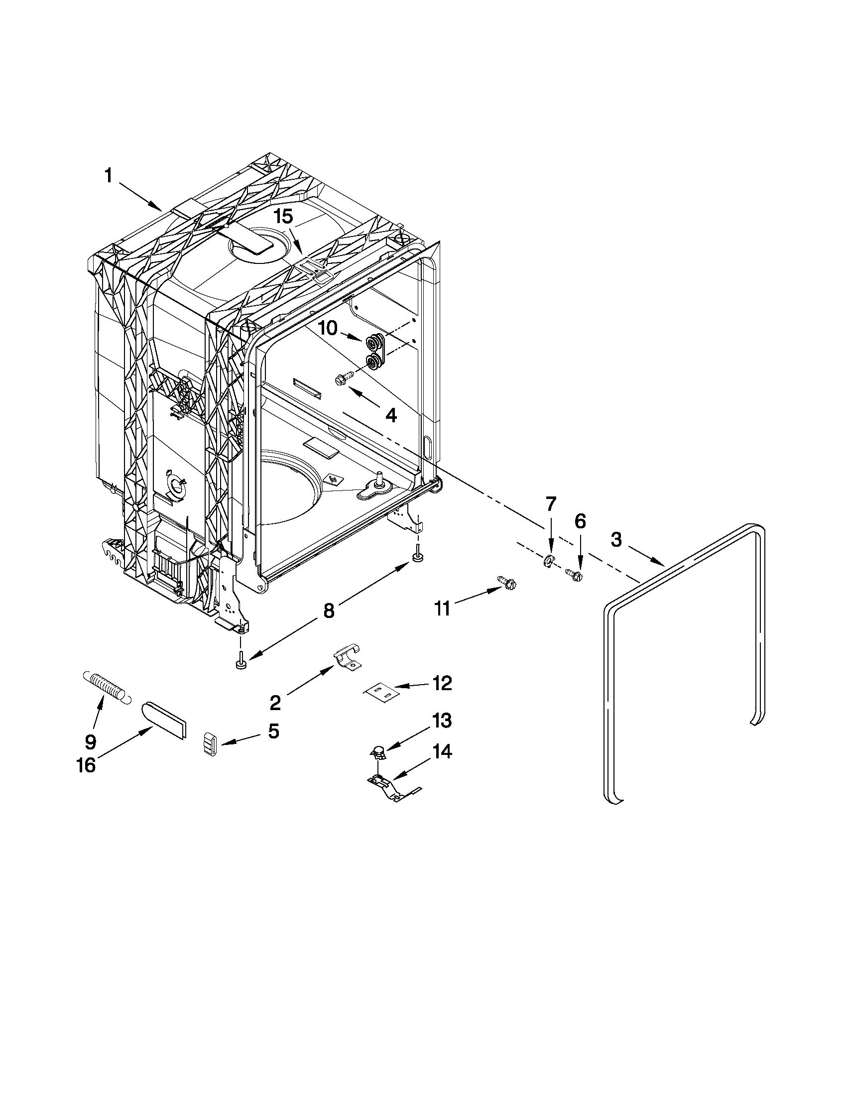 Whirlpool DP1040XTXQ5 tub and frame parts diagram